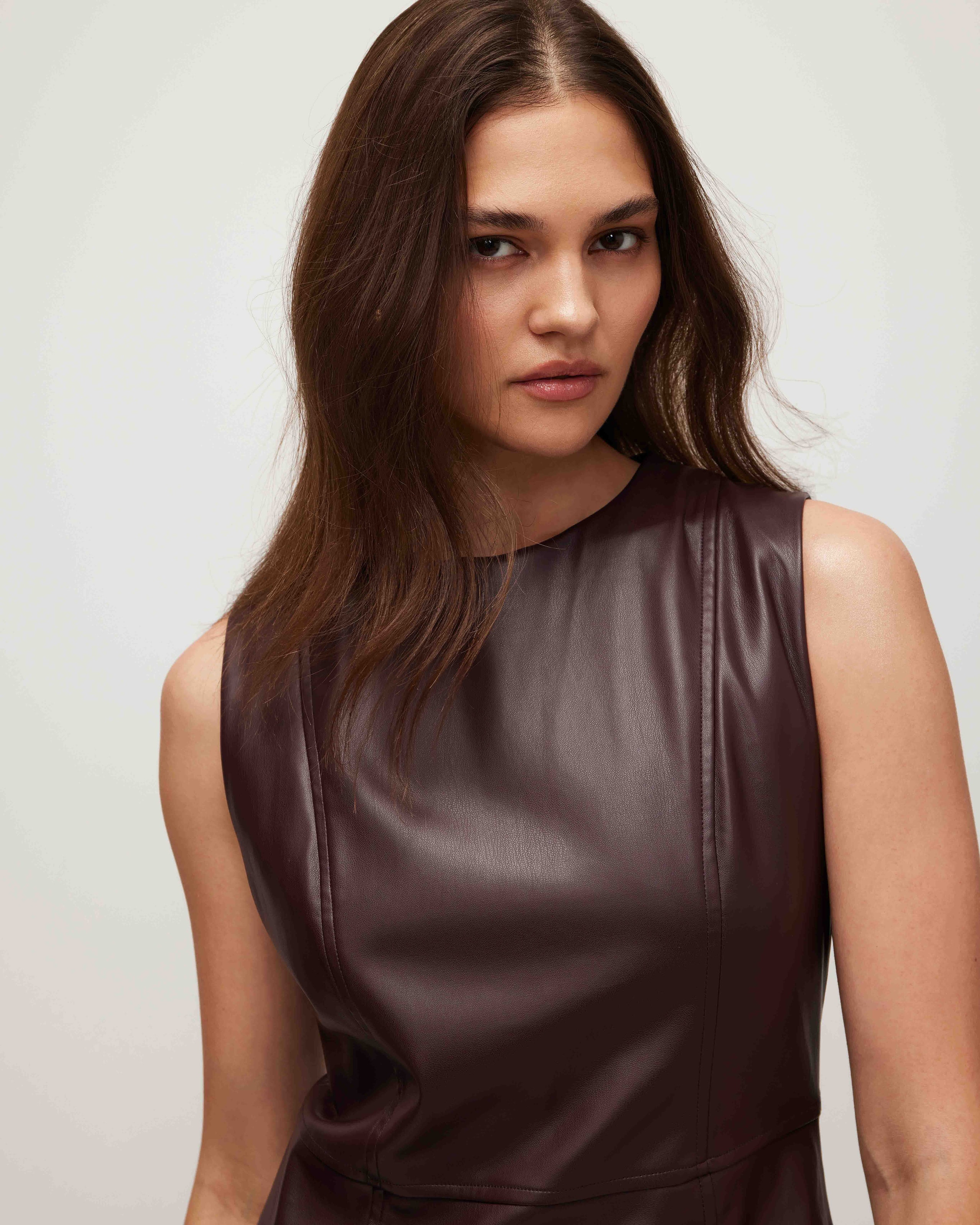 Dress in eco-leather, Burgundy — photo 5