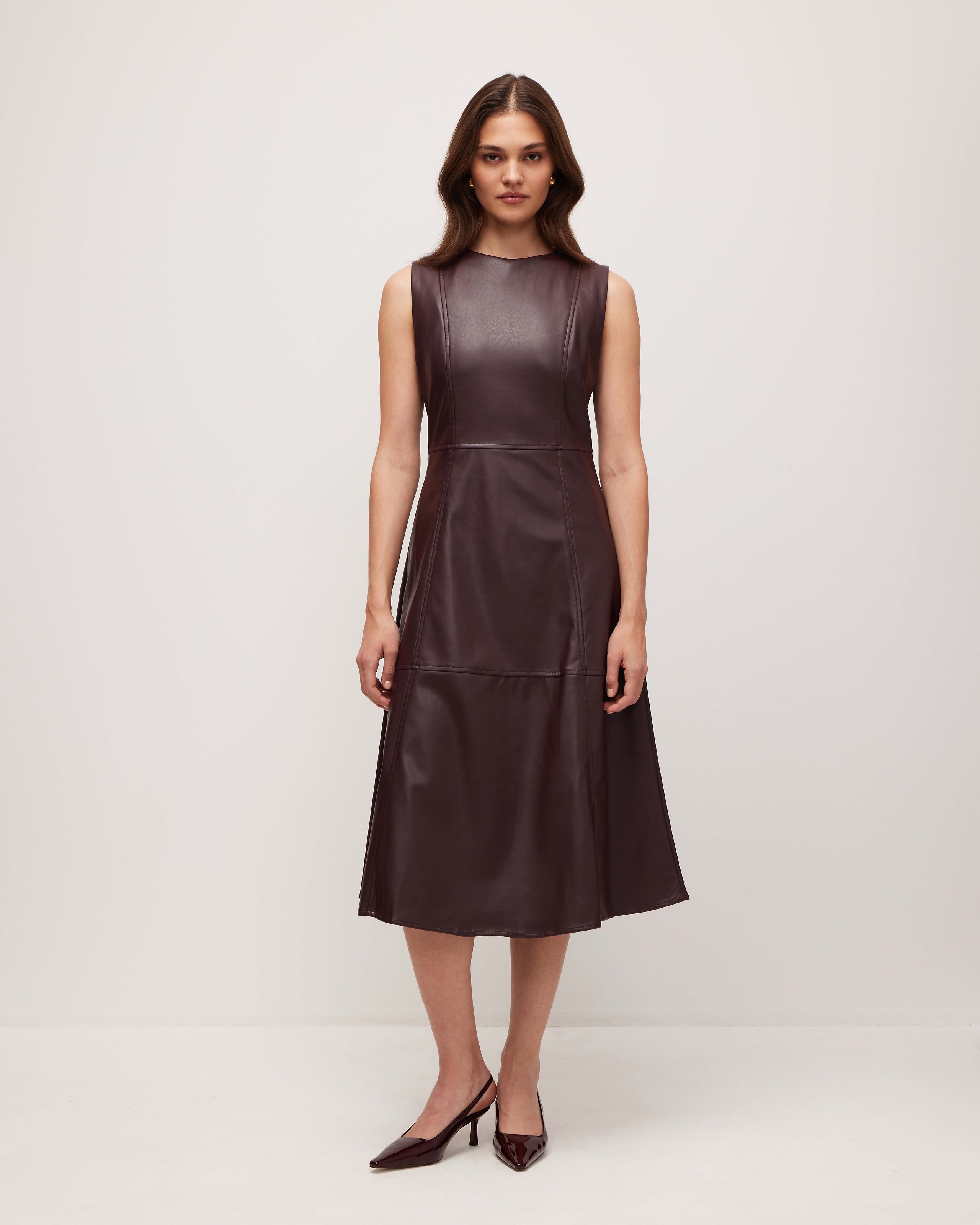 Dress in eco-leather, Burgundy — photo 4
