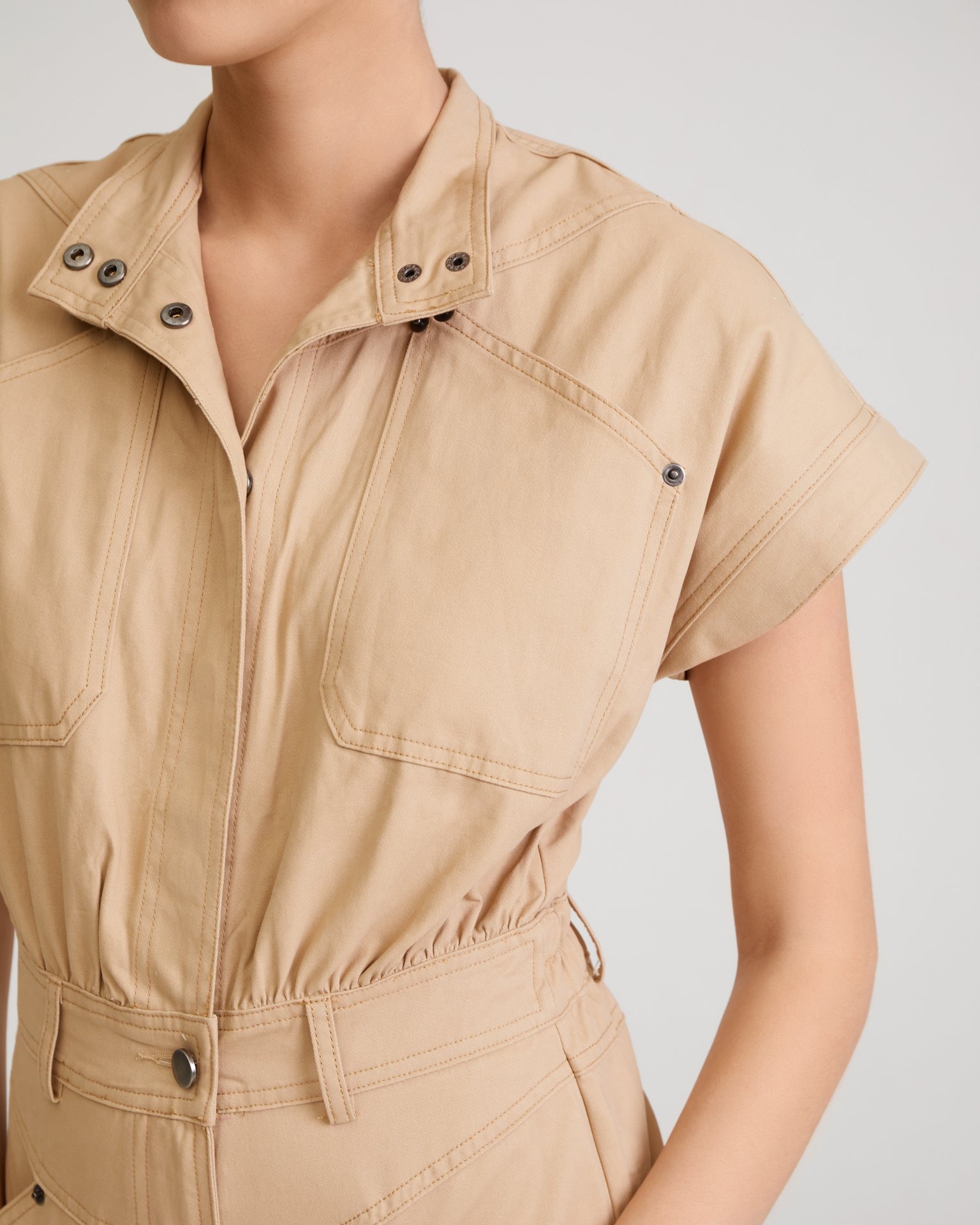 Short-sleeved jumpsuit, Beige — photo 6