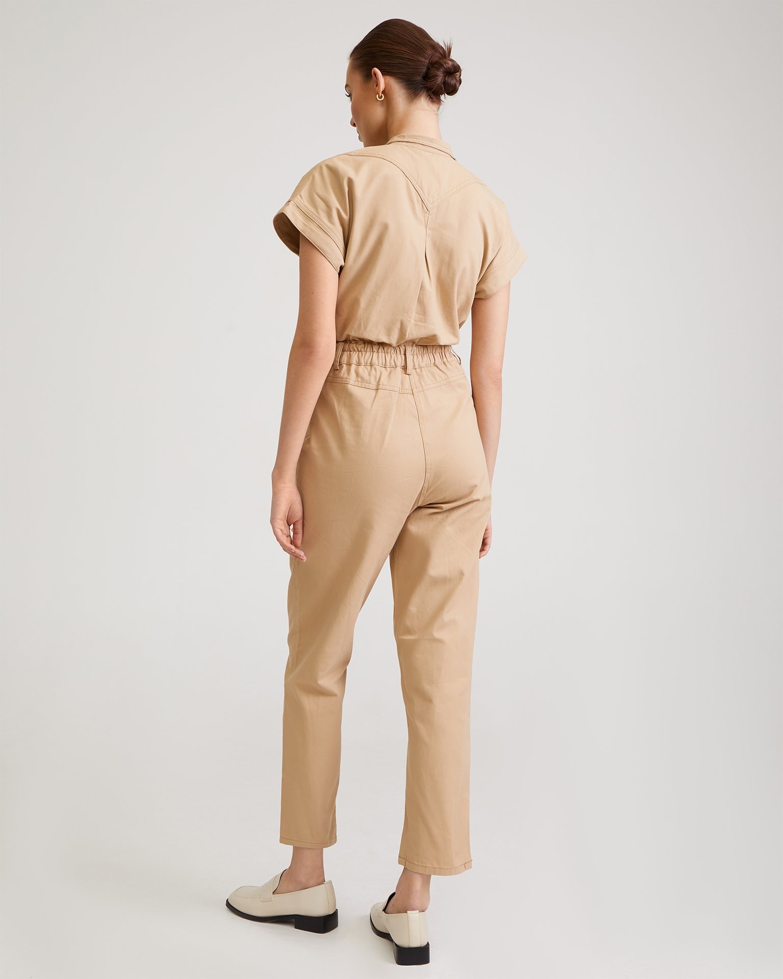 Short-sleeved jumpsuit, Beige — photo 4