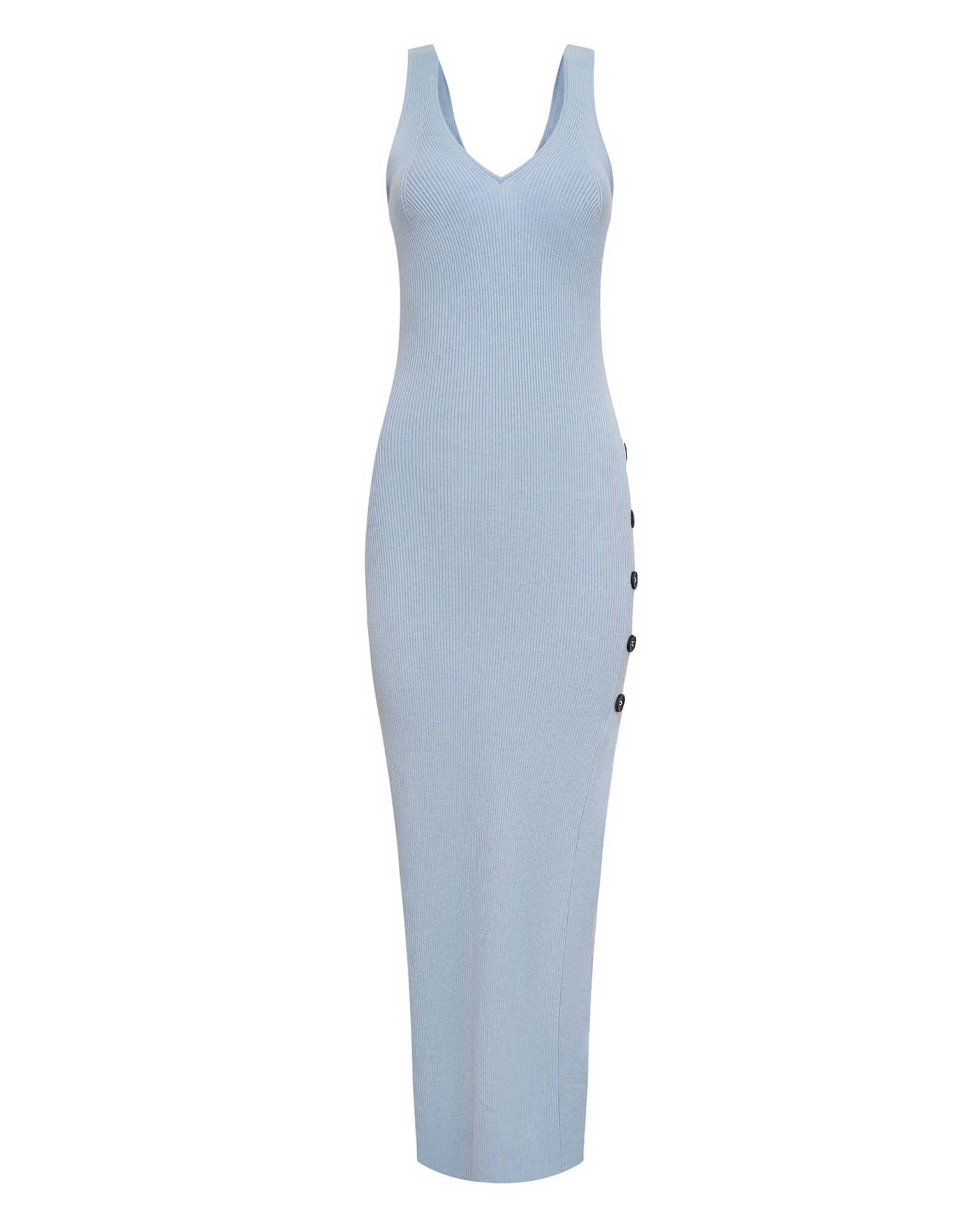 Dress with V-Neck, Blue — photo 6