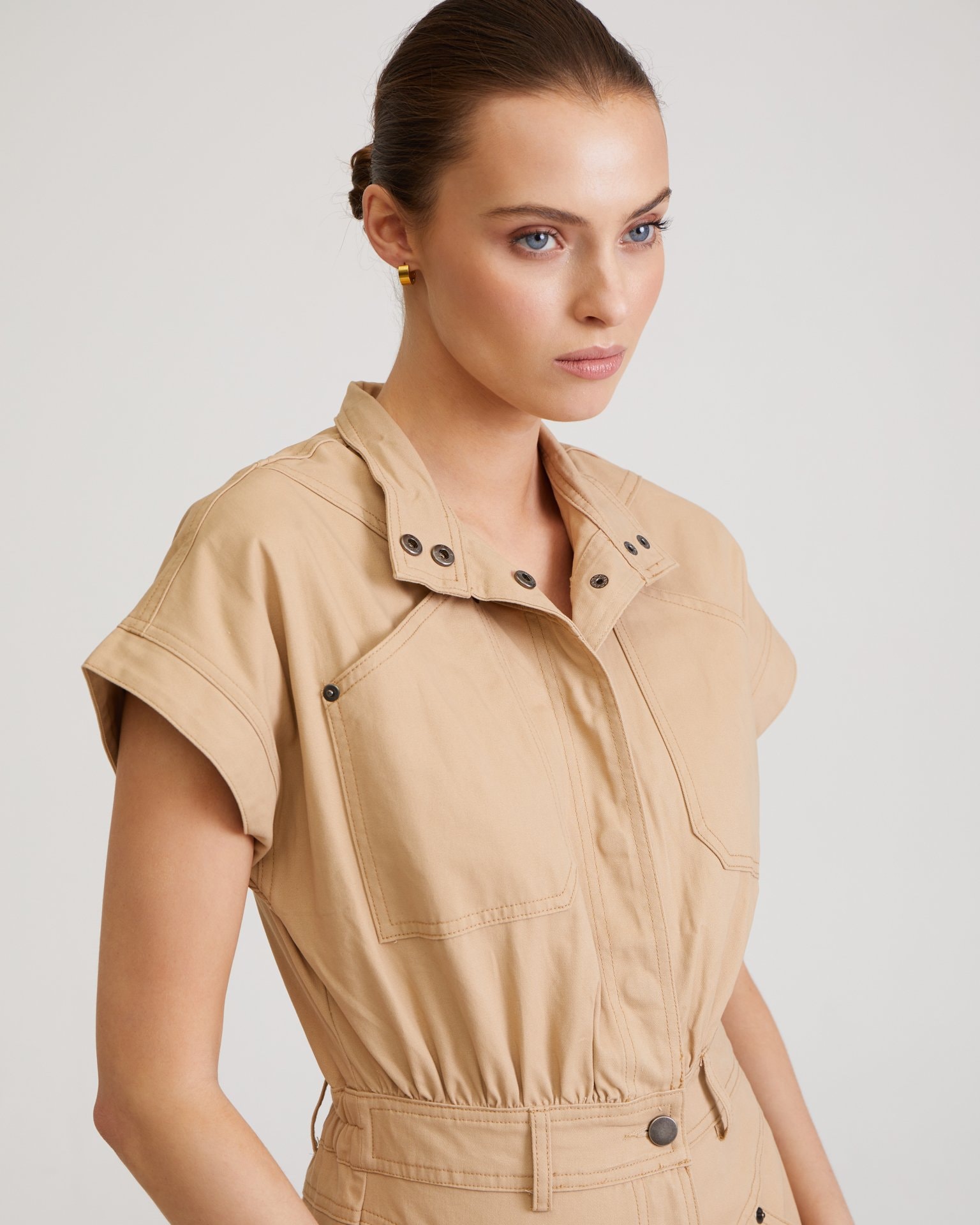 Short-sleeved jumpsuit, Beige — photo 5
