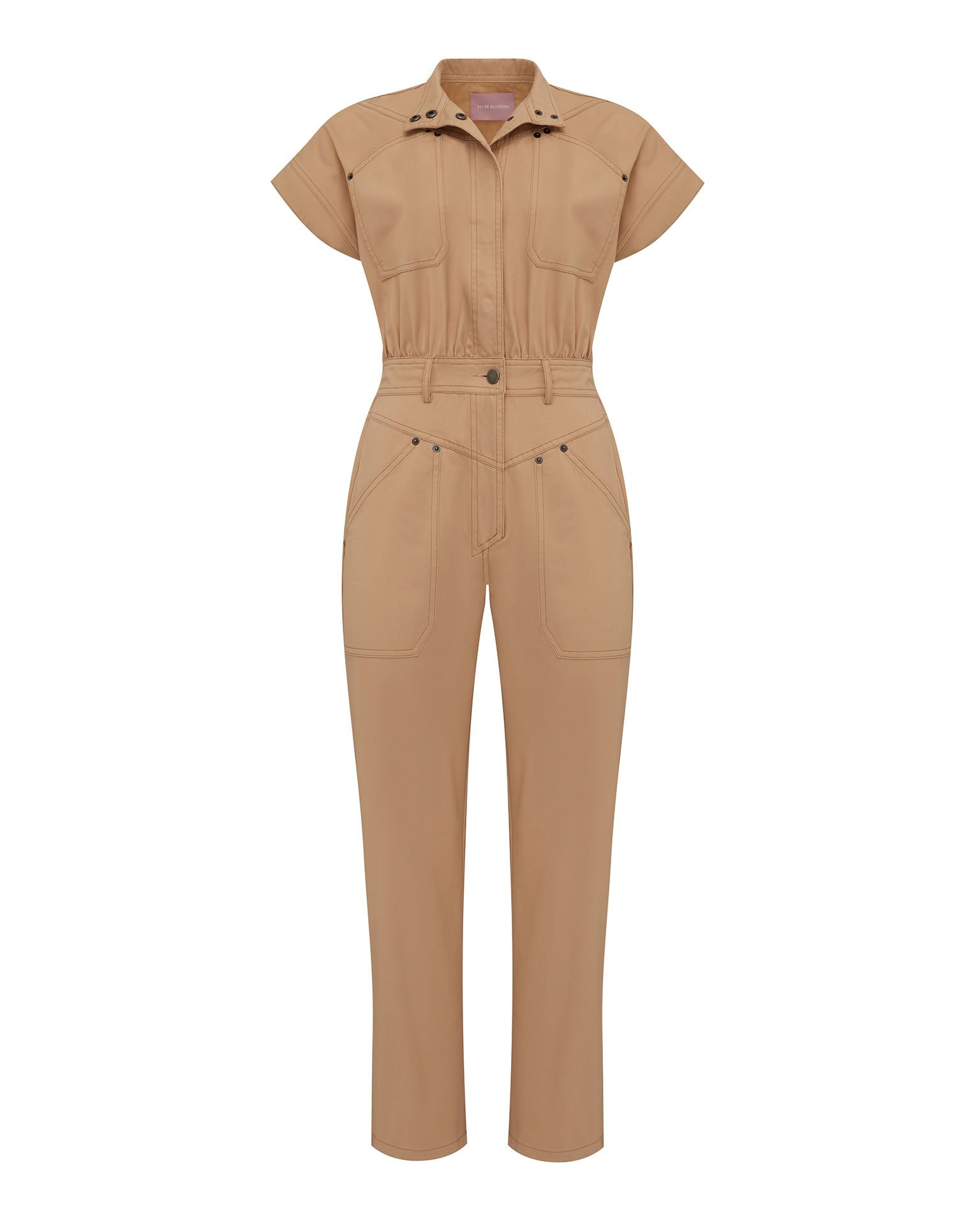Short-sleeved jumpsuit, Beige — photo 2