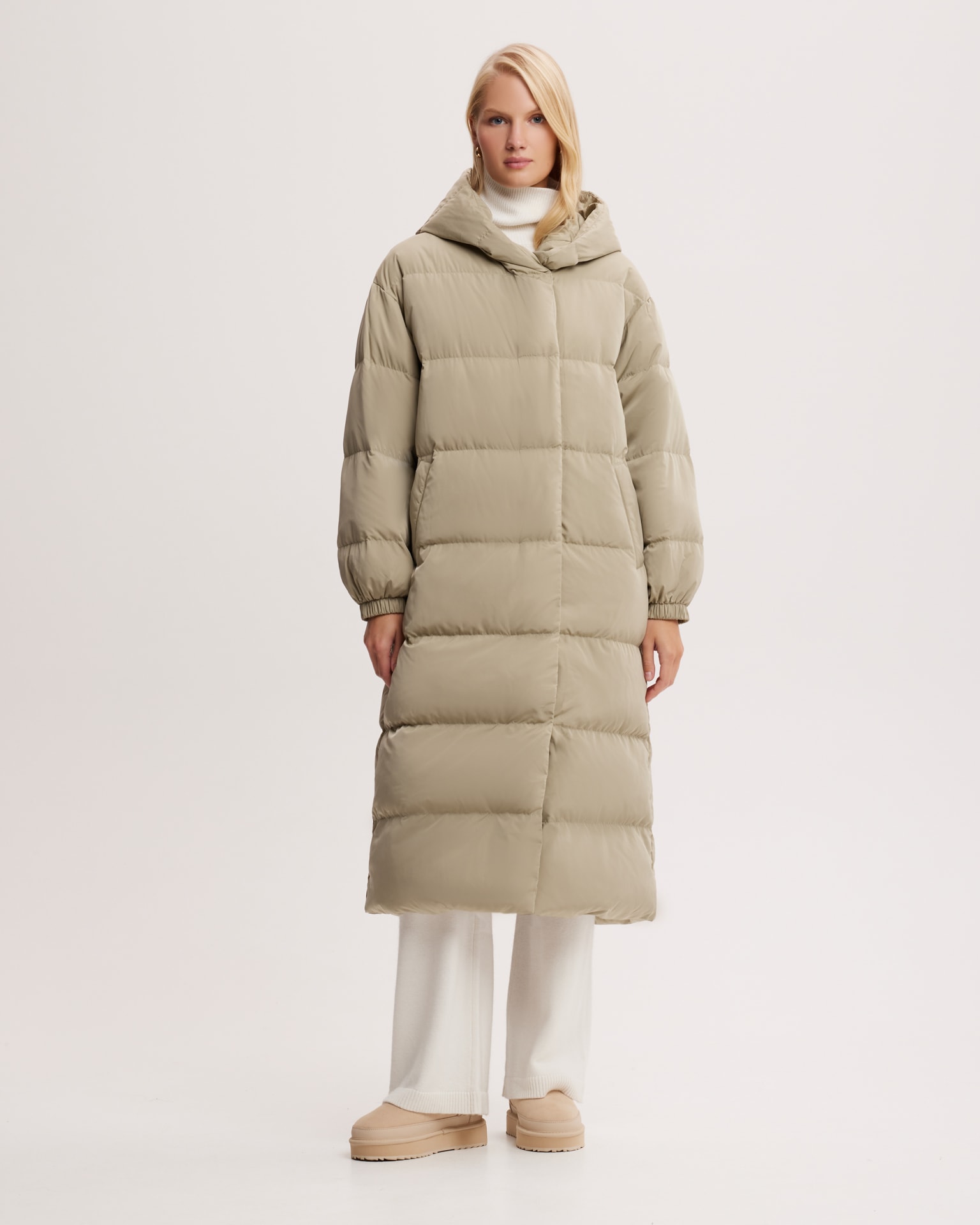 Khaki puffer jacket with snap fasteners, Khaki — photo 4