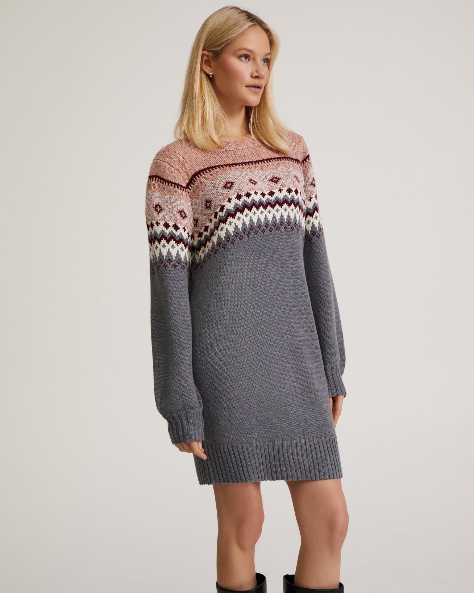 Dress with Scandinavian patterns, Grey — photo 6