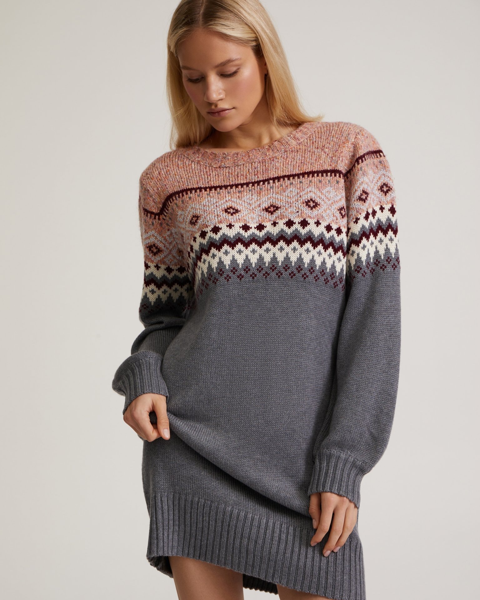 Dress with Scandinavian patterns, Grey — photo 7