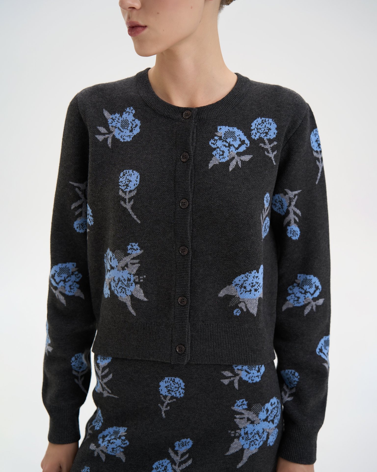 Cardigan with a round neckline, Grey — photo 3