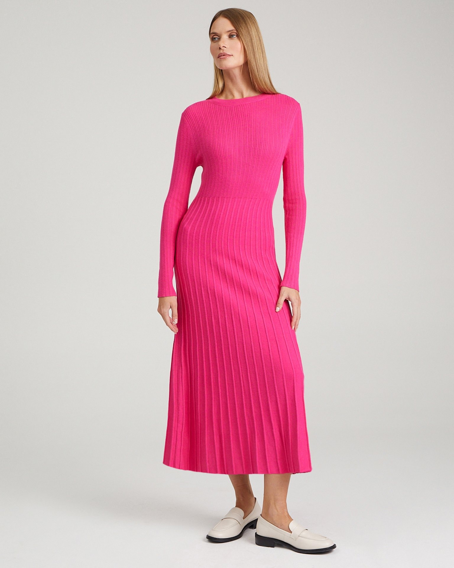 Knit midi dress, Fuchsia