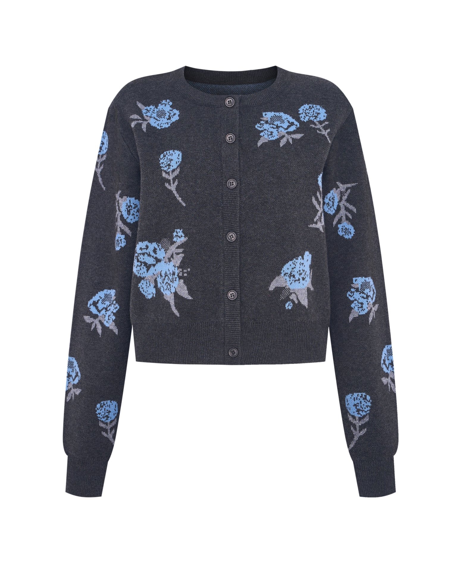 Cardigan with a round neckline, Grey
