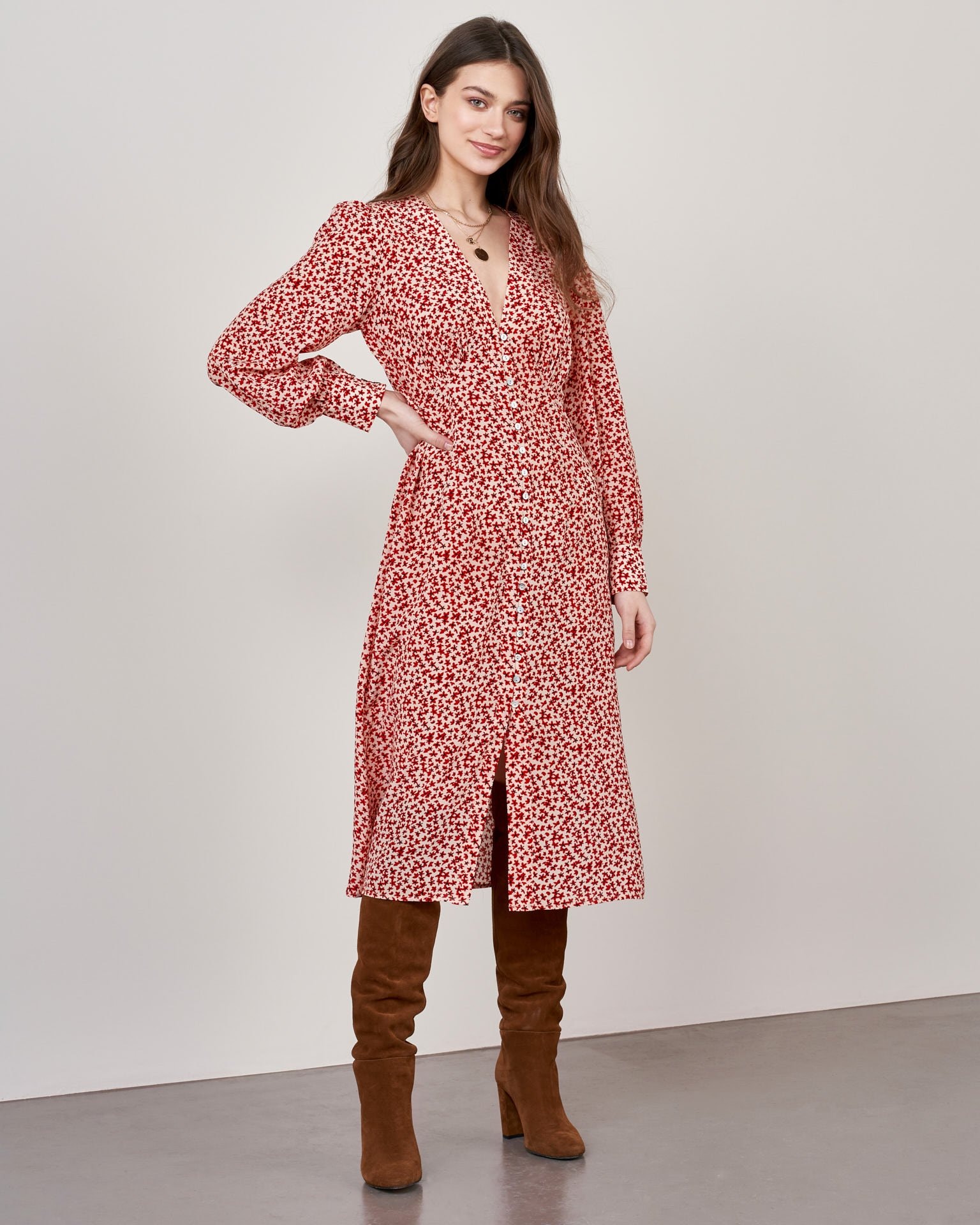 Straight-cut robe dress, Red