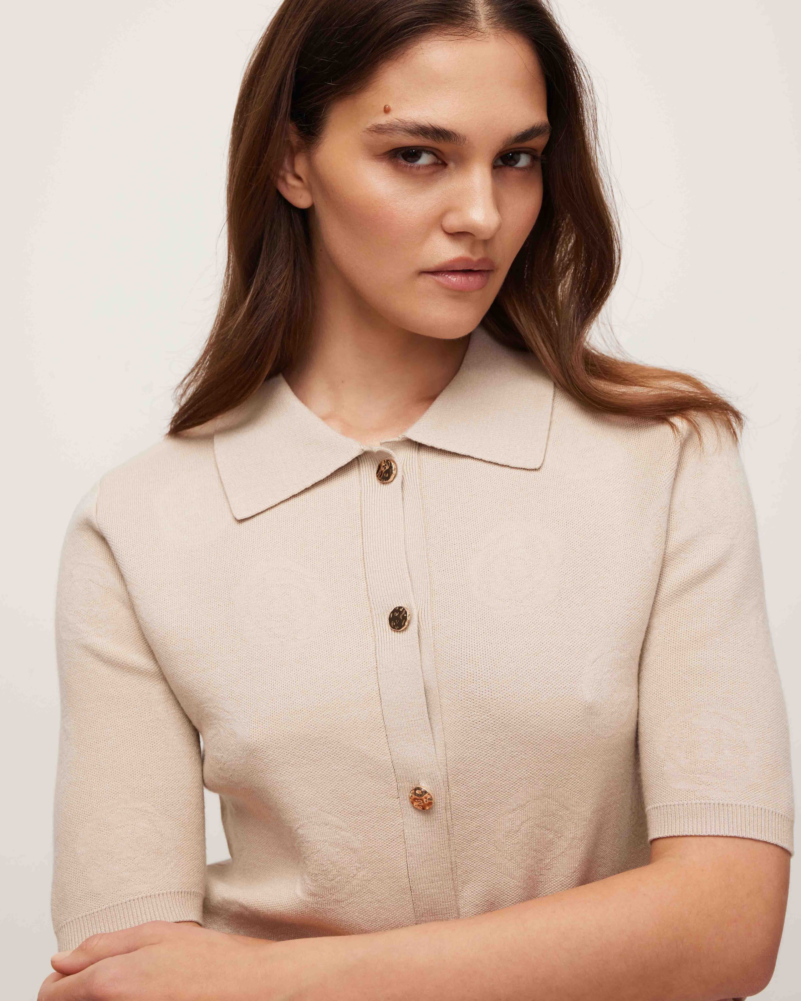 Short-sleeved cardigan, Beige — photo 5