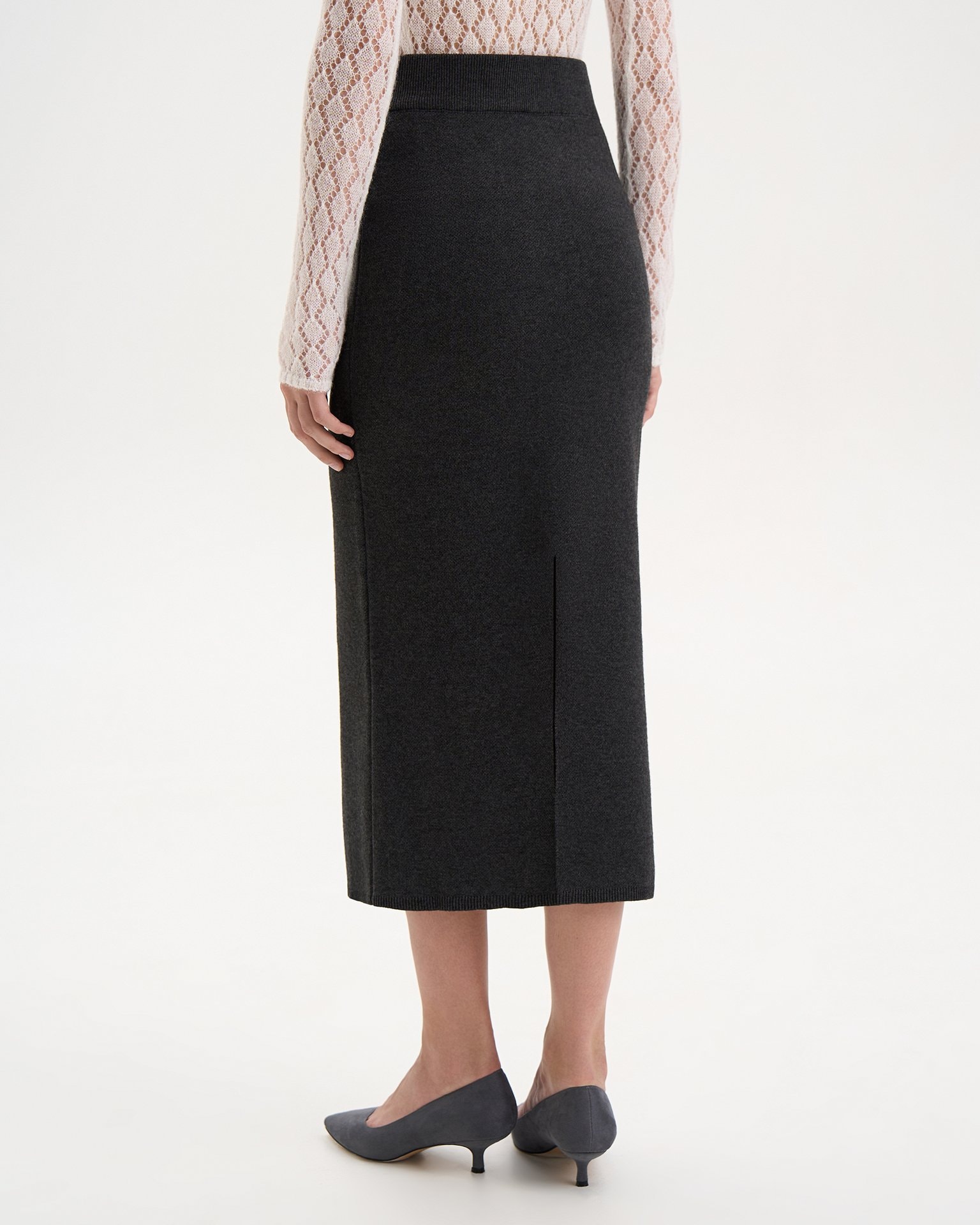 Mid-length knitted skirt, Grey — photo 6