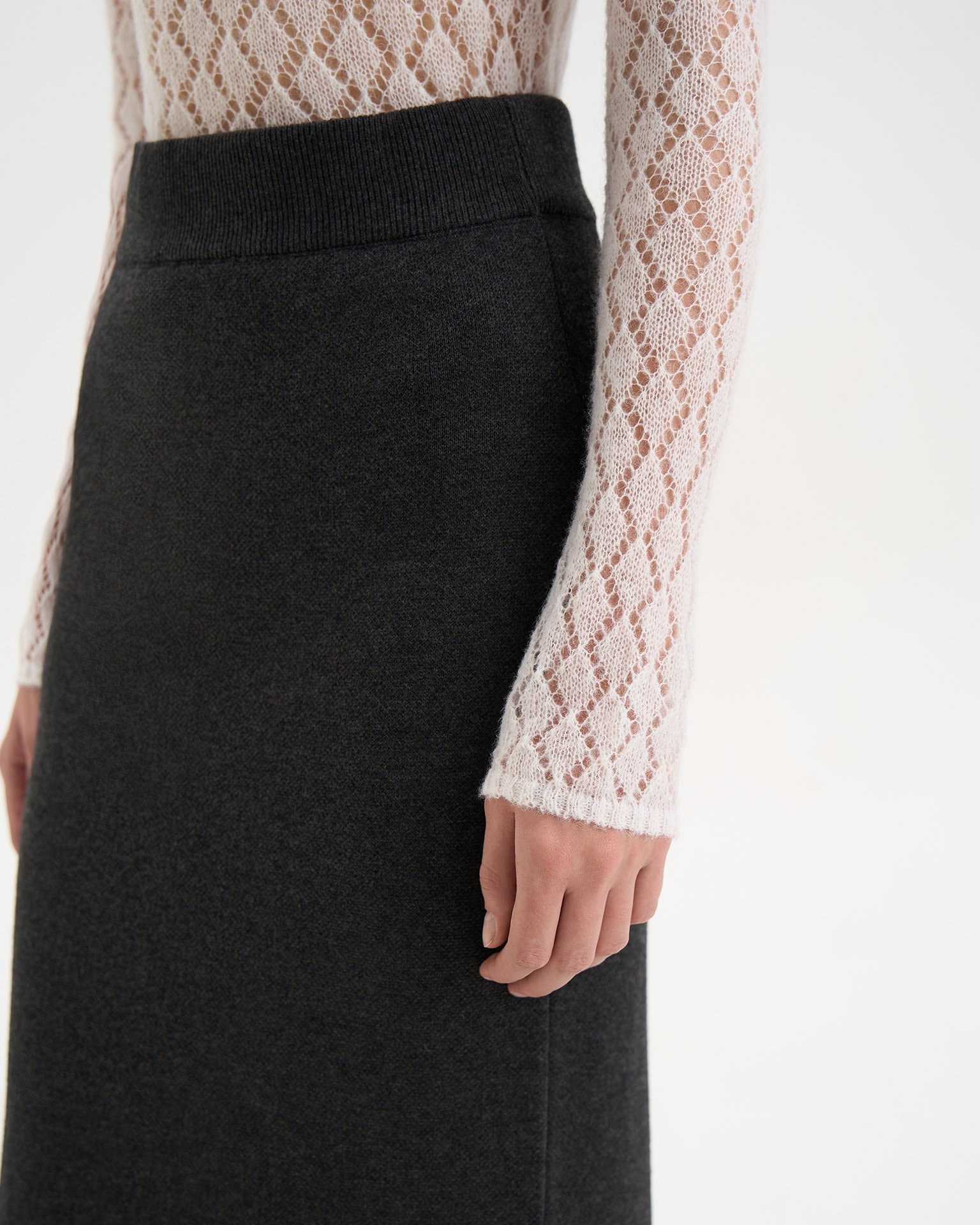 Mid-length knitted skirt, Grey — photo 7