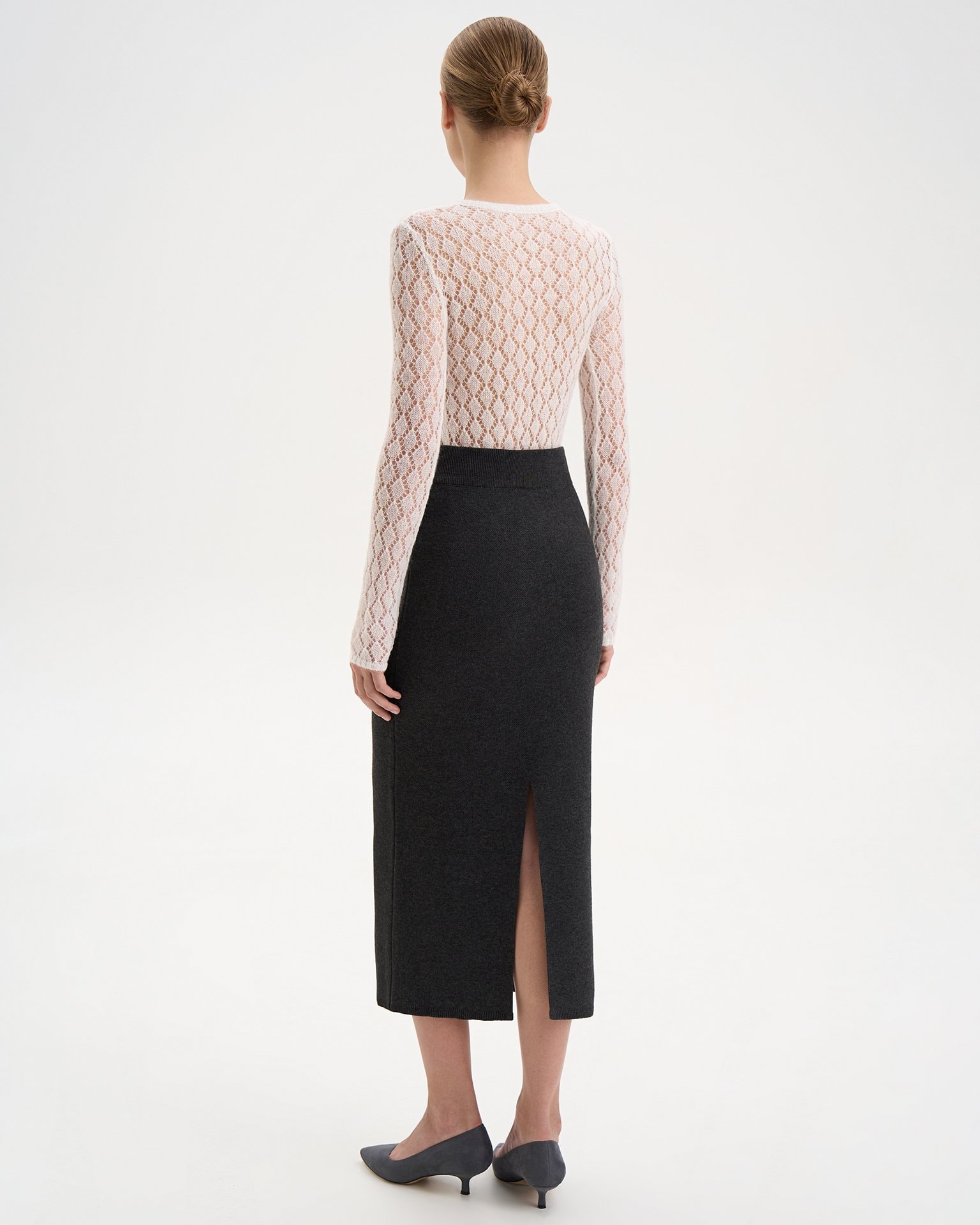 Mid-length knitted skirt, Grey — photo 4