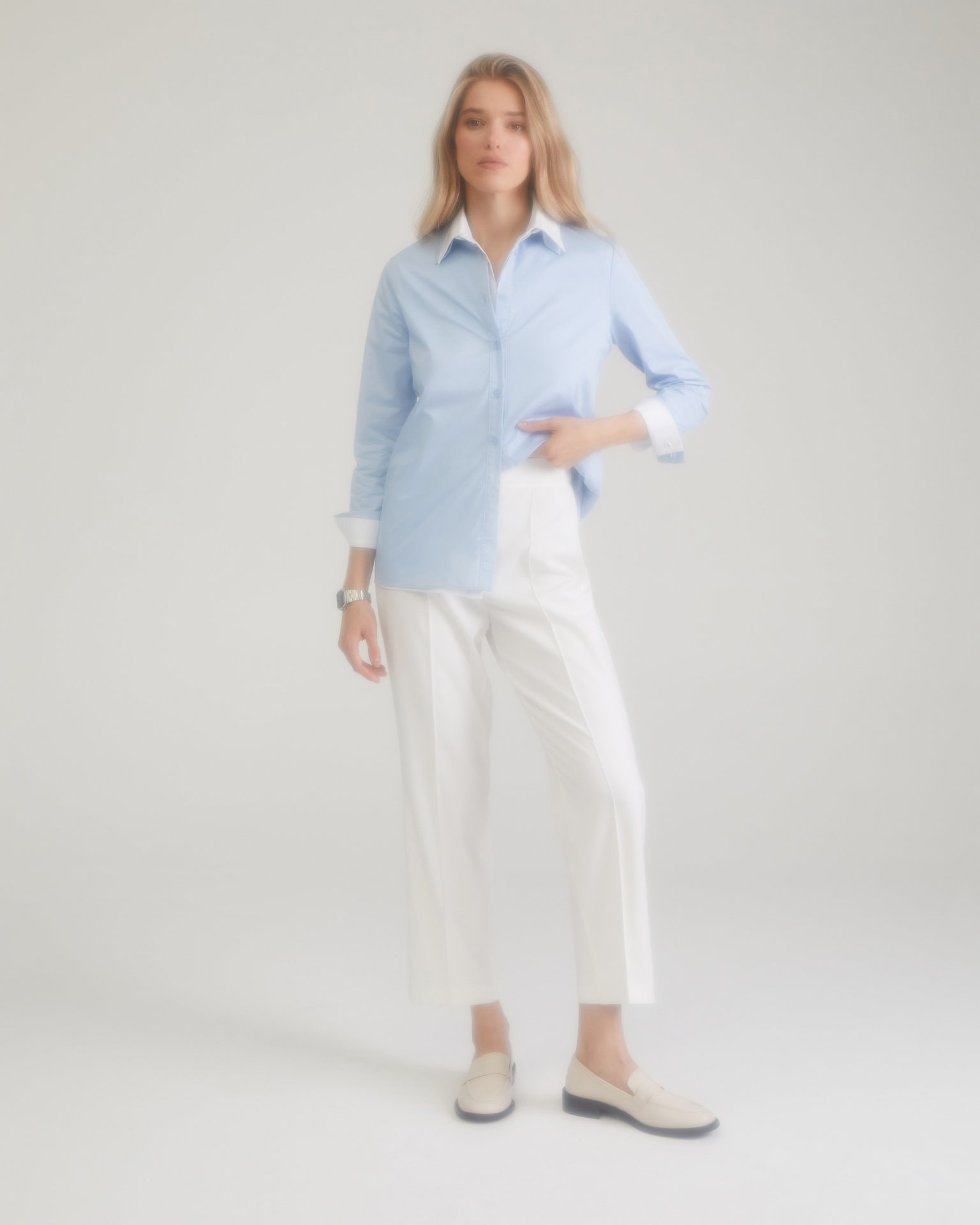 Cropped trousers in milk colour, Milky — photo 5