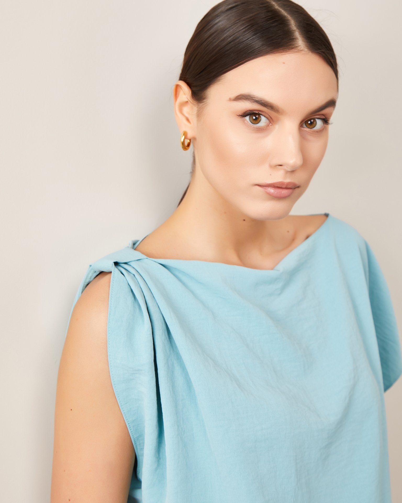 One-shoulder sleeve top, Grey-Blue — photo 4