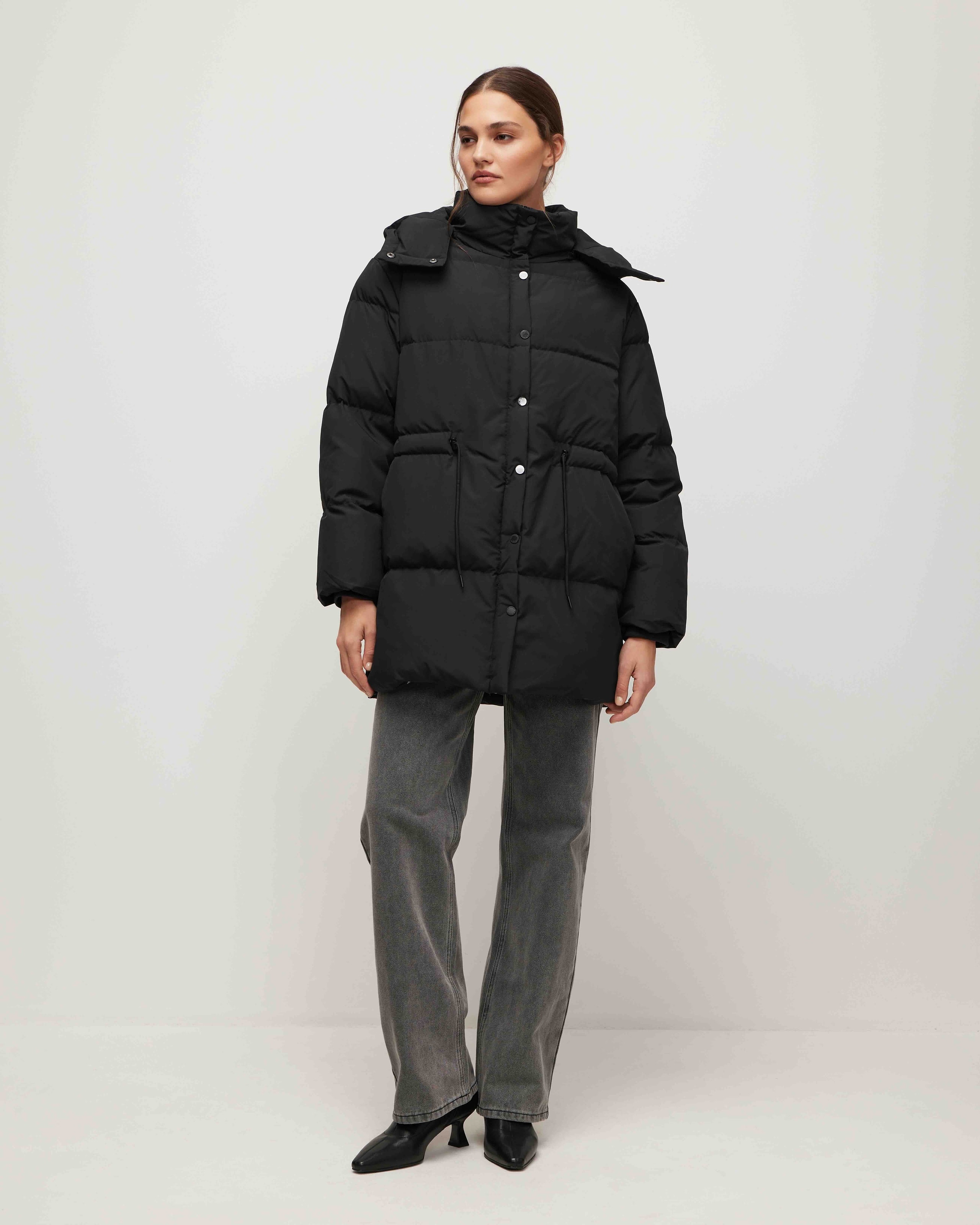 Longline puffer coat, Black — photo 4