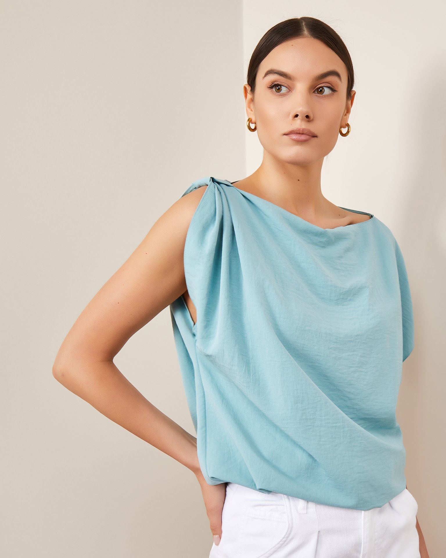 One-shoulder sleeve top, Grey-Blue — photo 5