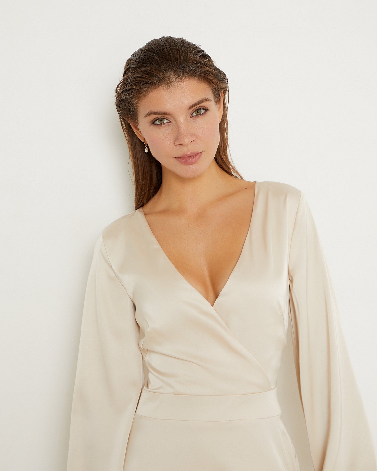 Satin dress in pearl colour, Pearl — photo 5