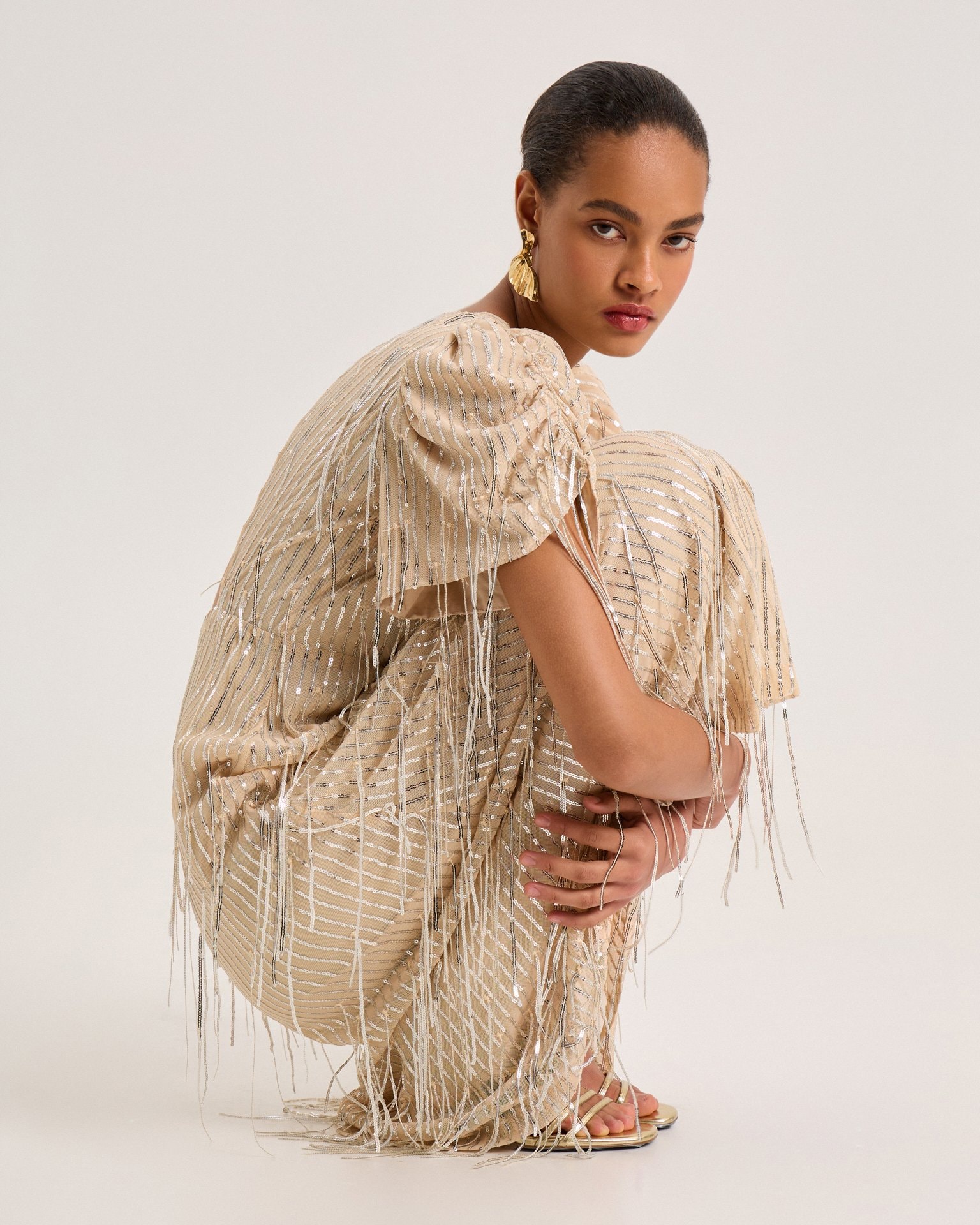Beige sequin dress, Beige — photo 4