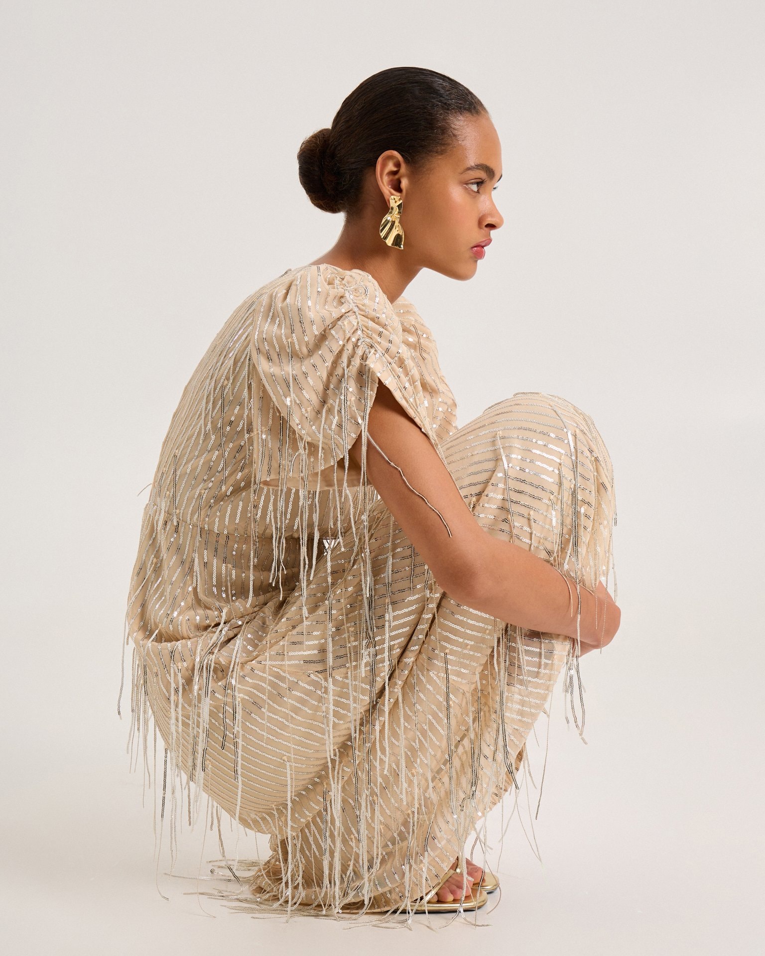 Beige sequin dress, Beige — photo 9
