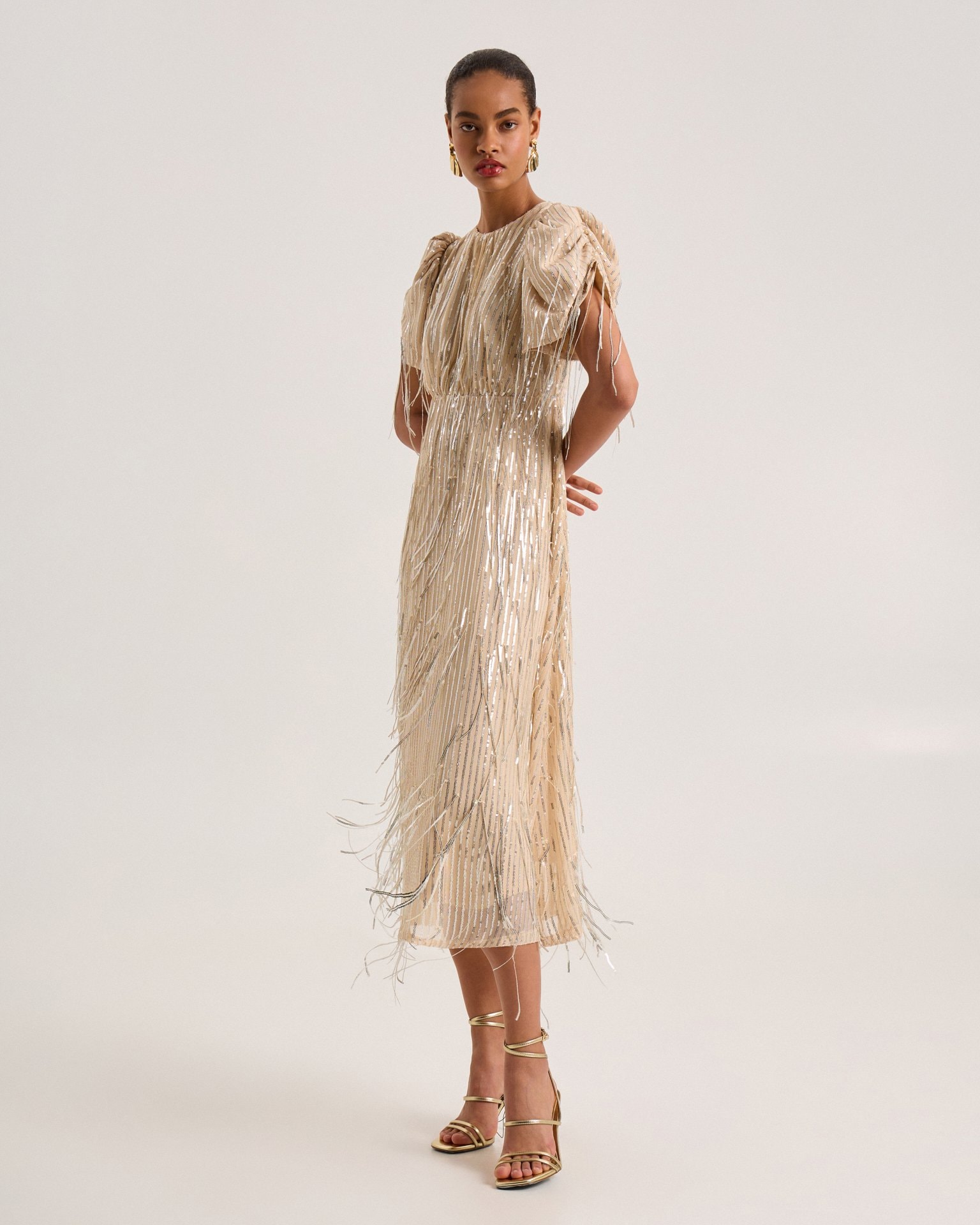 Beige sequin dress, Beige — photo 7