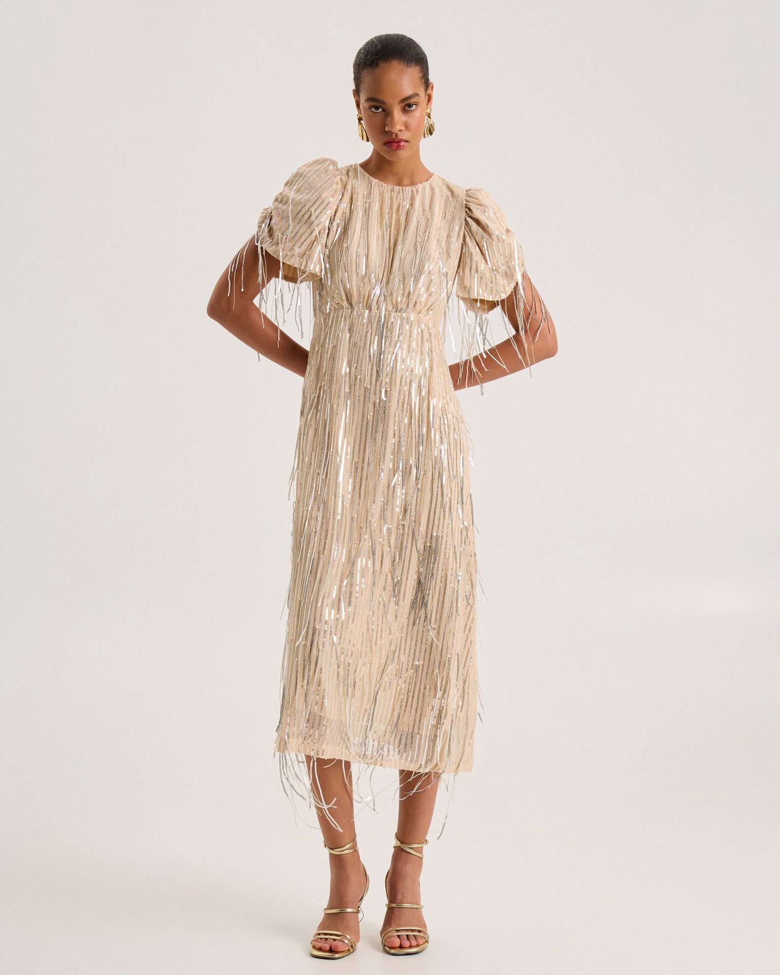 Beige sequin dress, Beige — photo 5