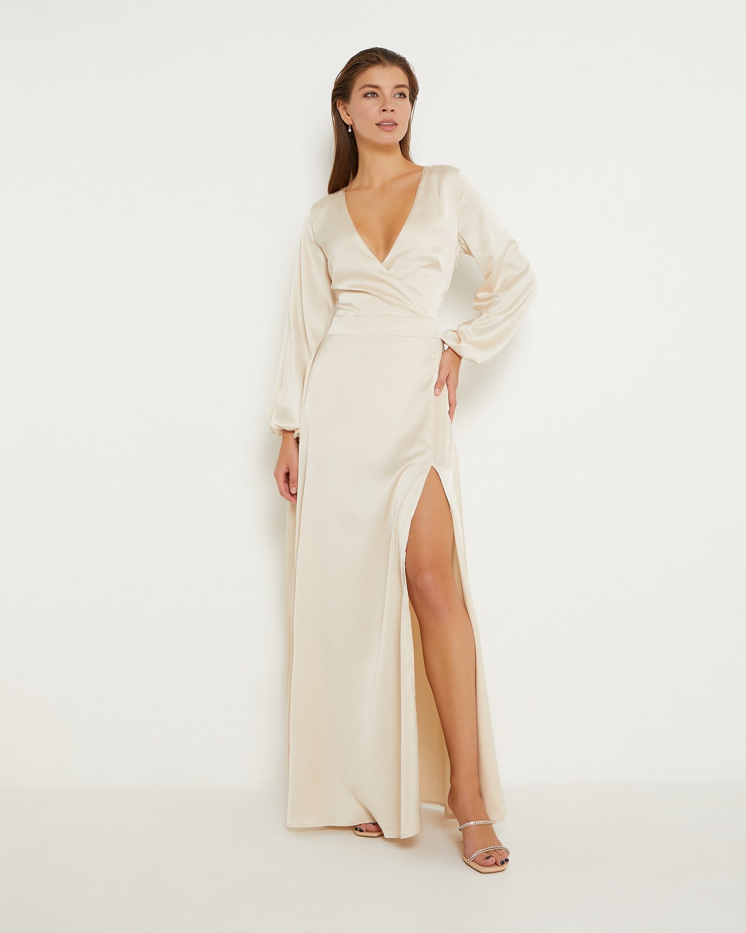 Satin dress in pearl colour, Pearl — photo 3