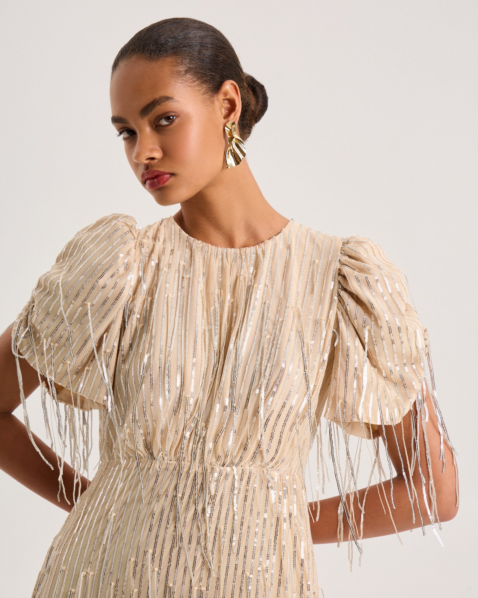 Beige sequin dress, Beige — photo 10