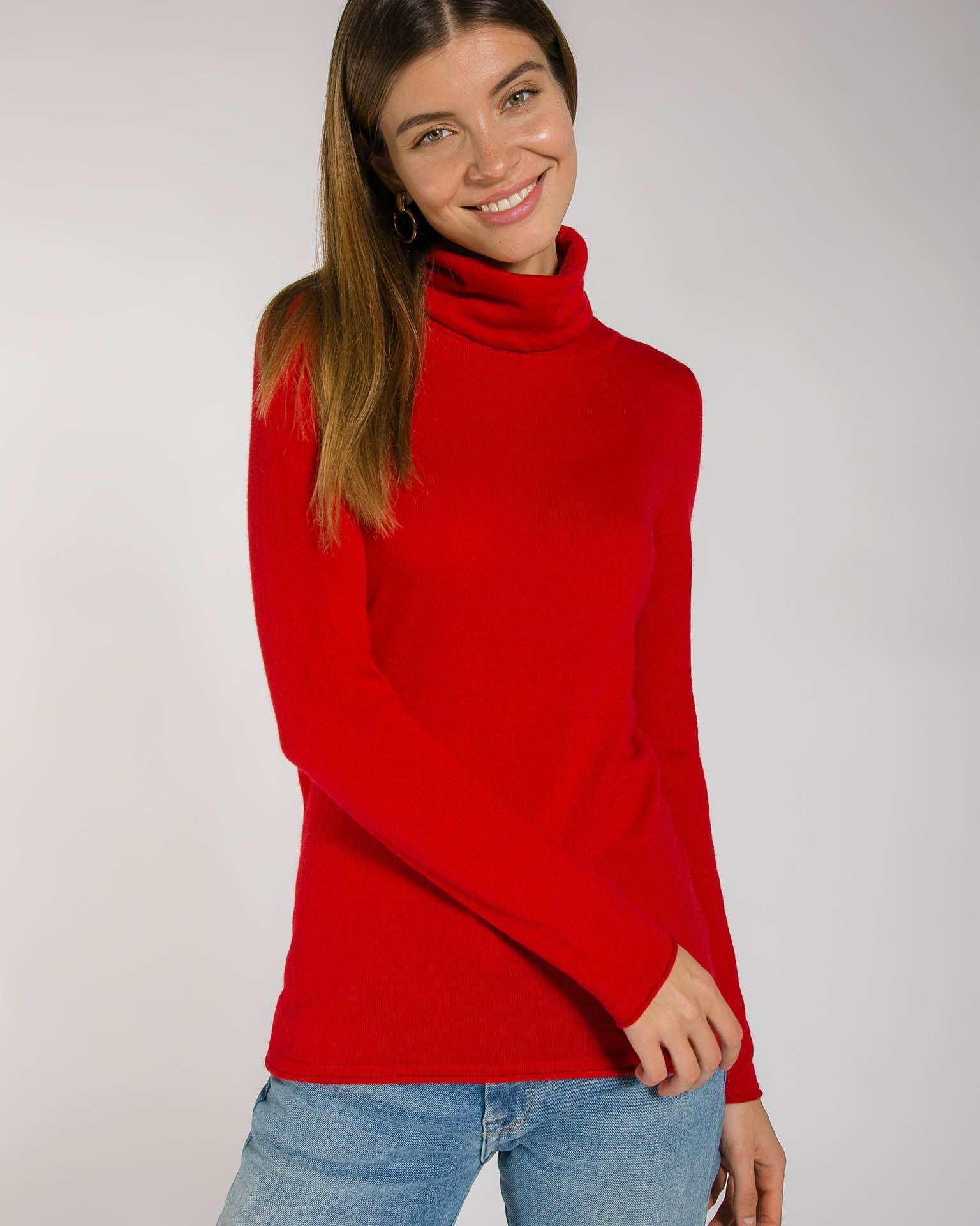 Rollneck sweater in a rich red tone, Red