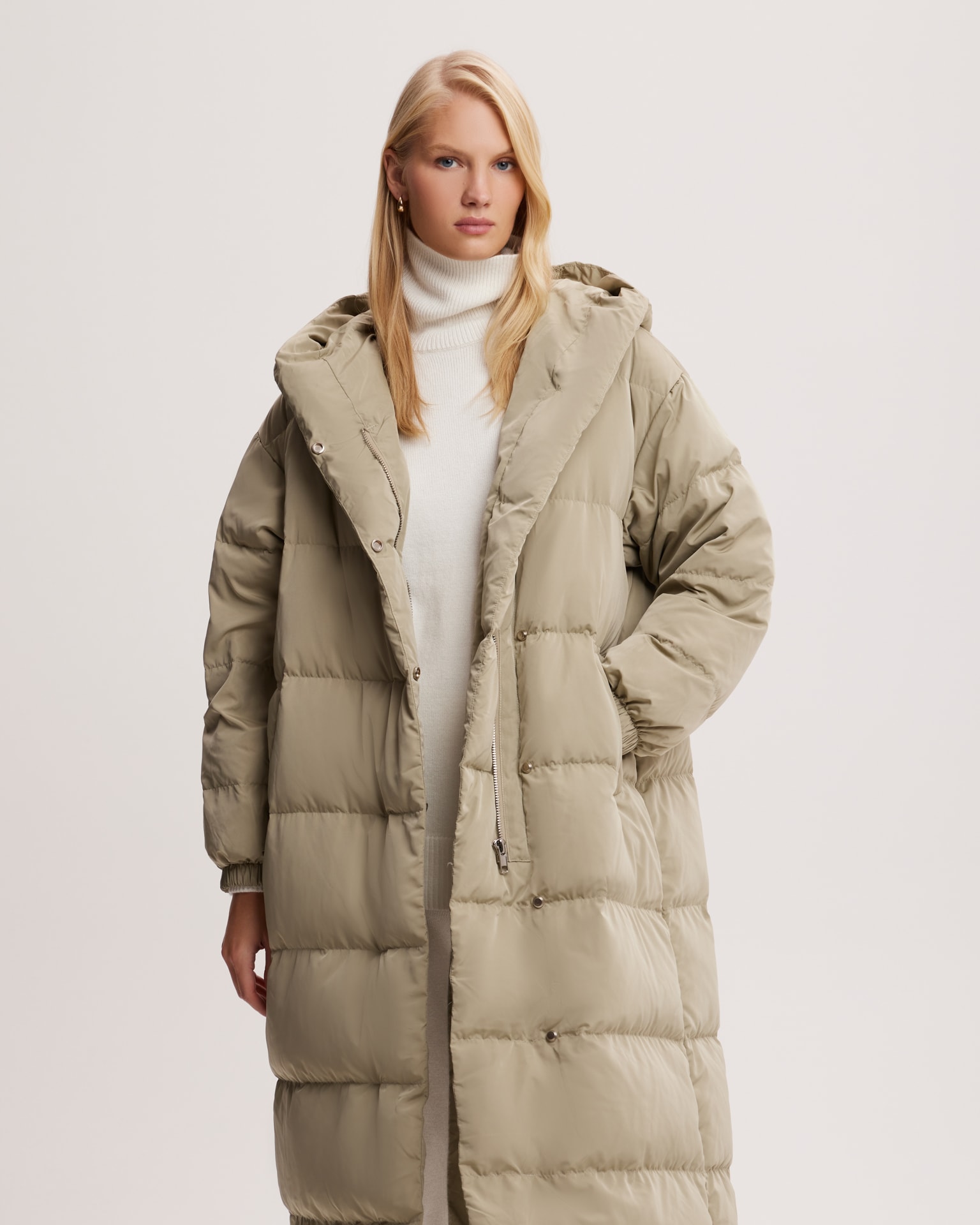 Khaki puffer jacket with snap fasteners, Khaki — photo 2