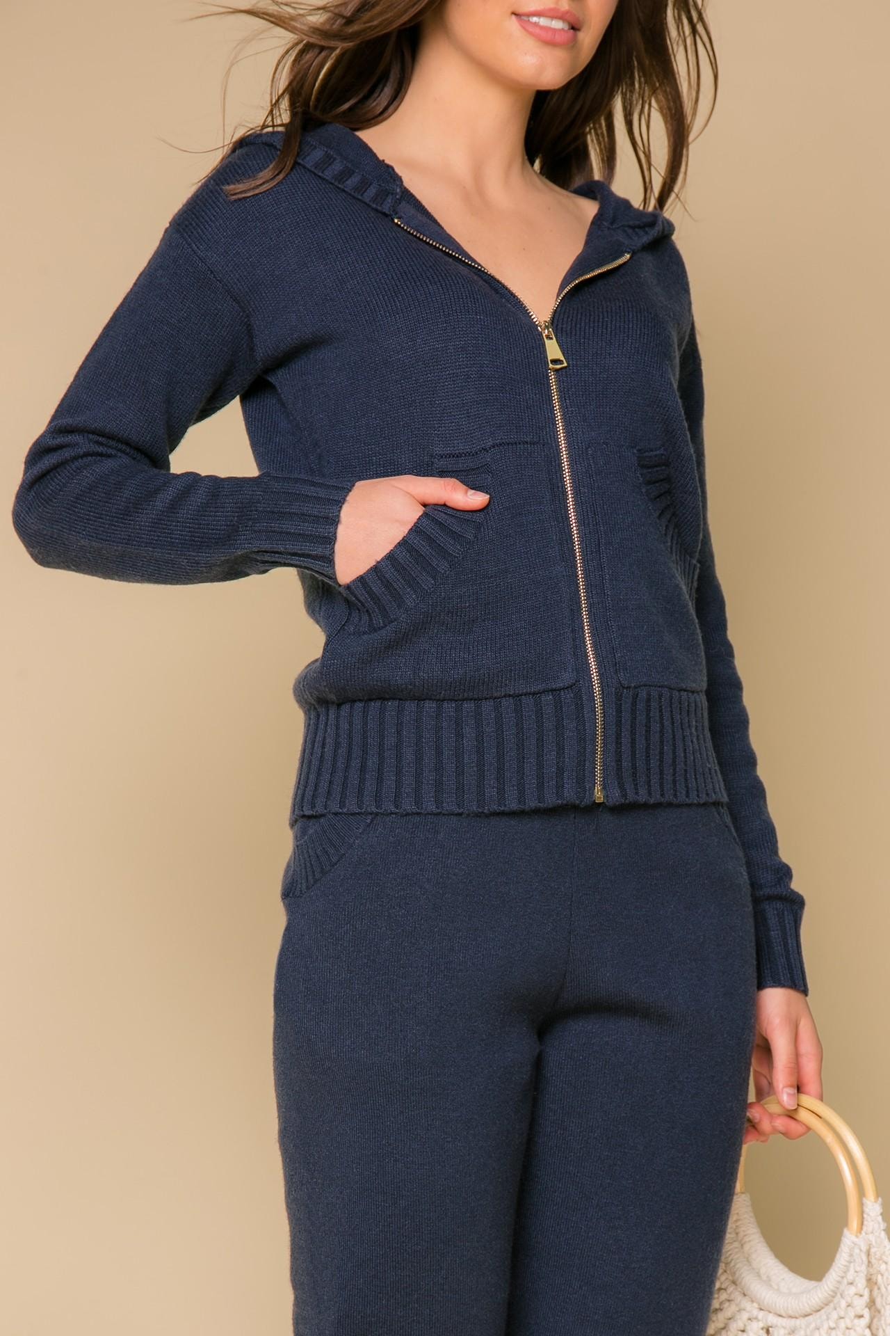 Cashmere suit with jogger trousers and a zip-front jumper, Blue — photo 2
