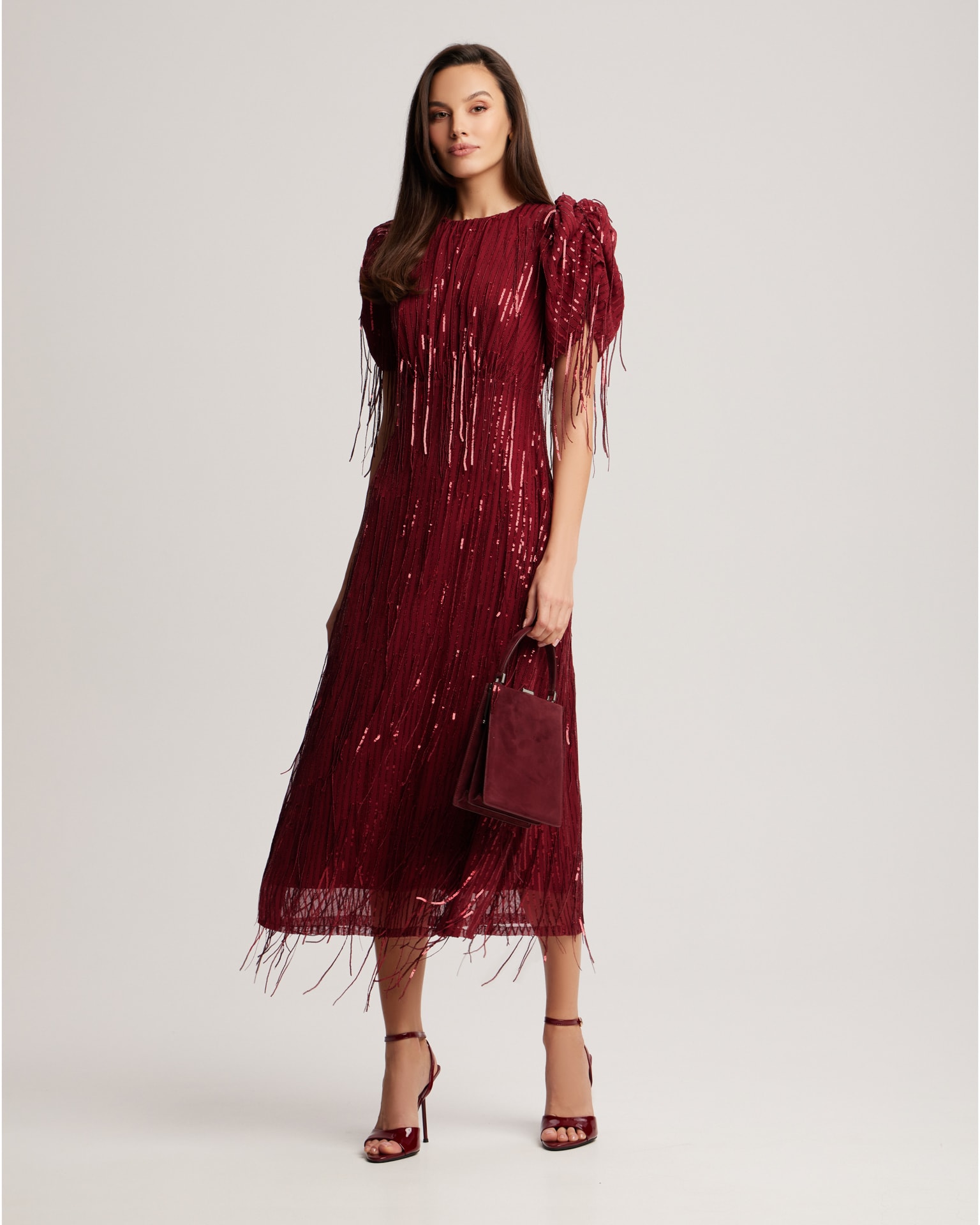 Sequinned dress in wine red, Burgundy