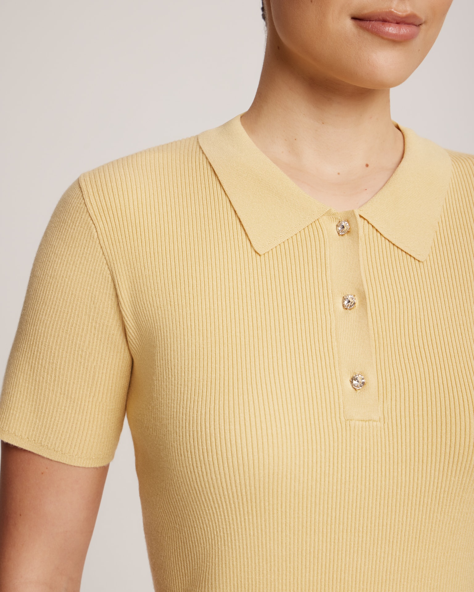 Polo shirt with rhinestone buttons, Yellow — photo 6