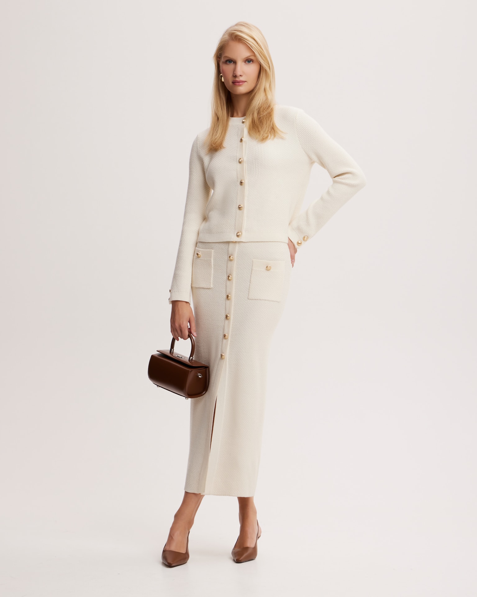 Cream merino wool cardigan, Milk — photo 2