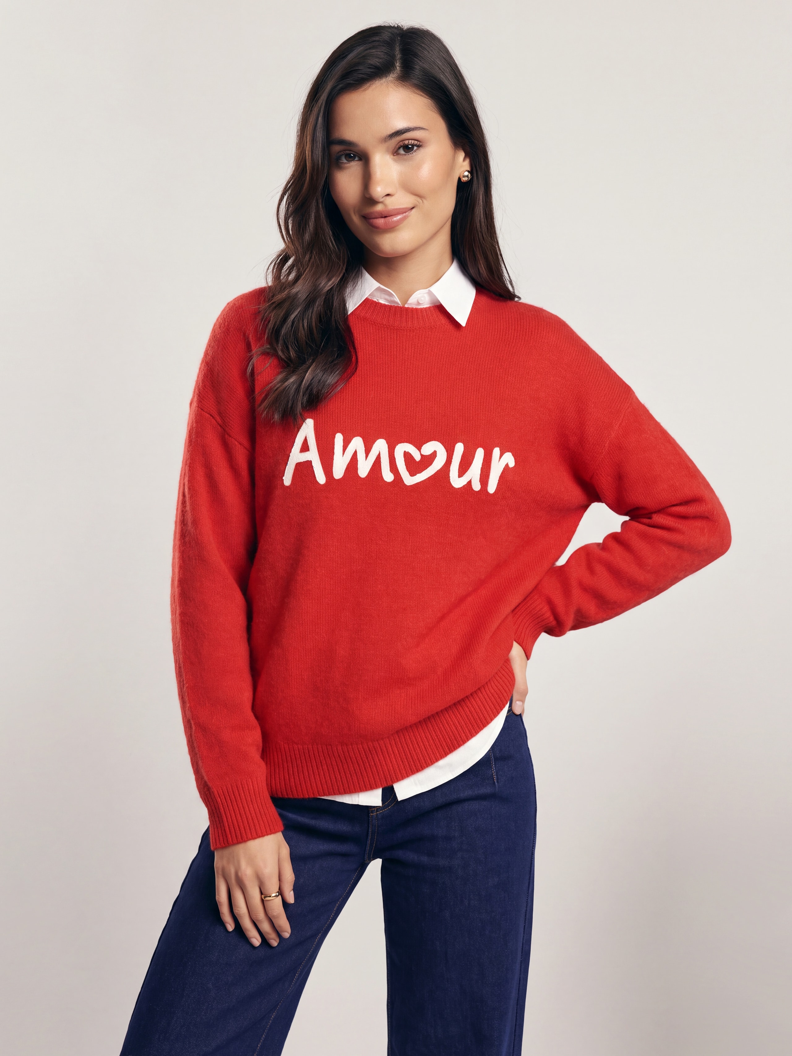 Jumper with velvet applique Amour, Red
