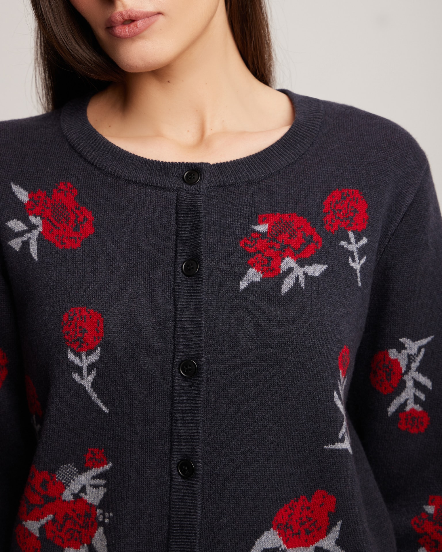 Cardigan with a round neck, Graphite — photo 6