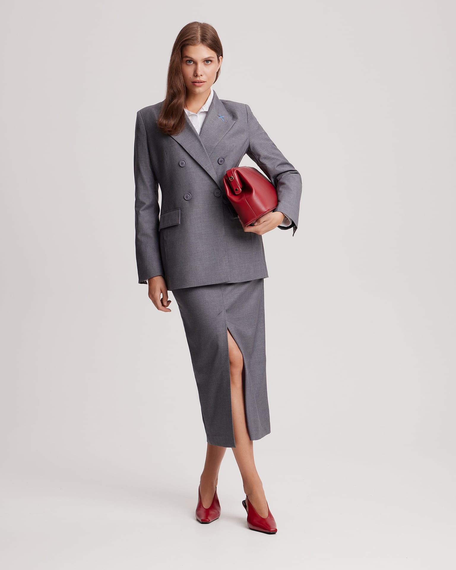 Grey double-breasted blazer
