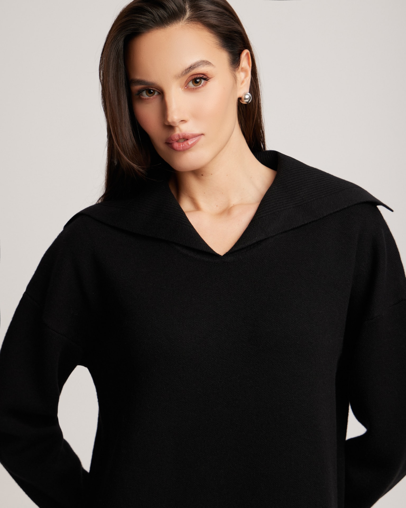 Dress with a wide collar, Black — photo 4