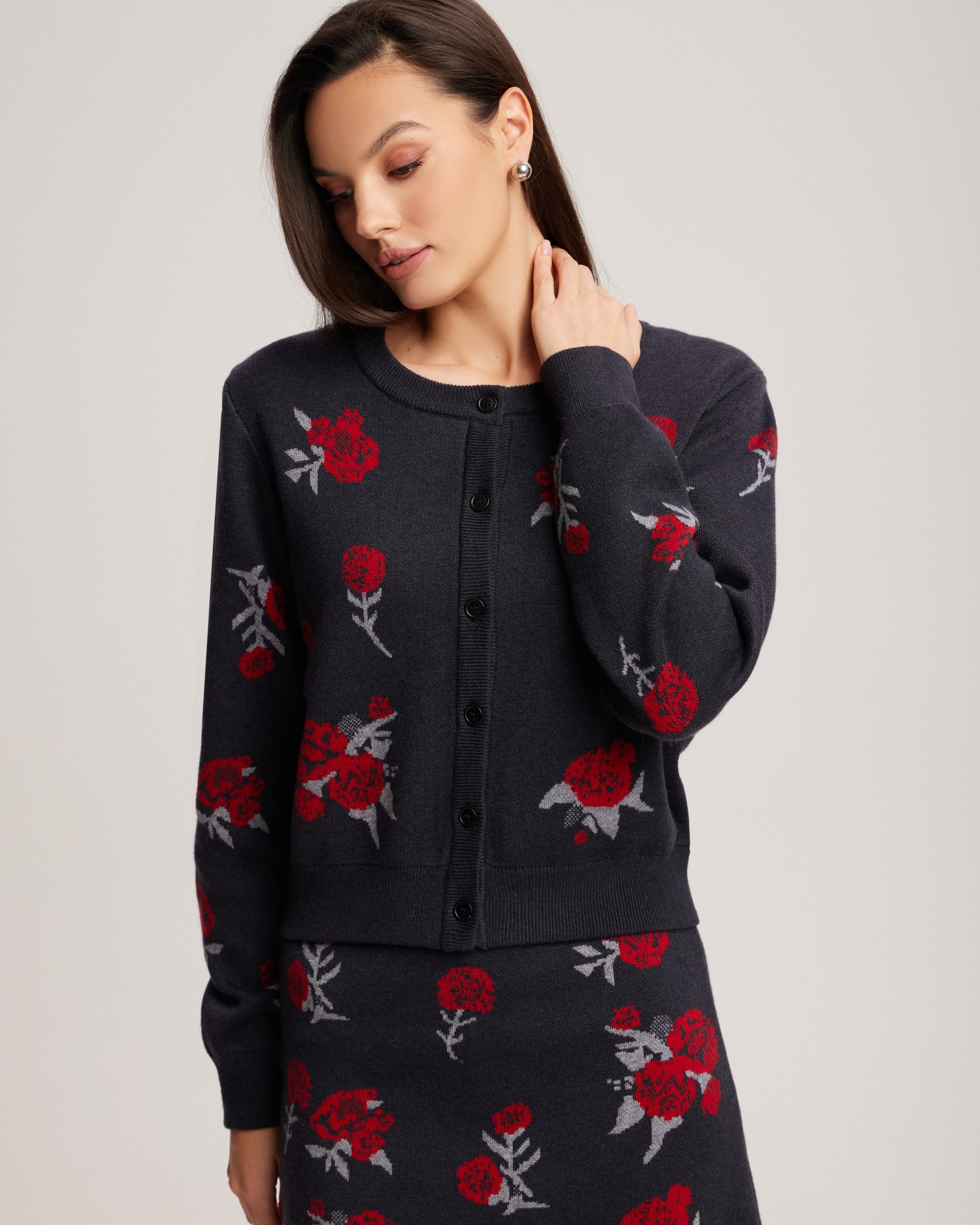 Cardigan with a round neck, Graphite — photo 4