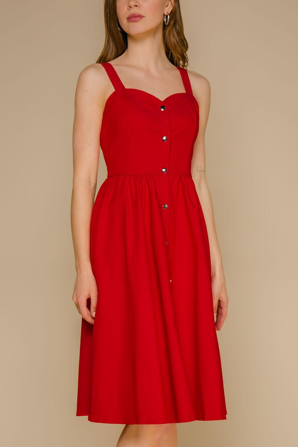 Striking pinafore with a corset-style bodice, Red — photo 2