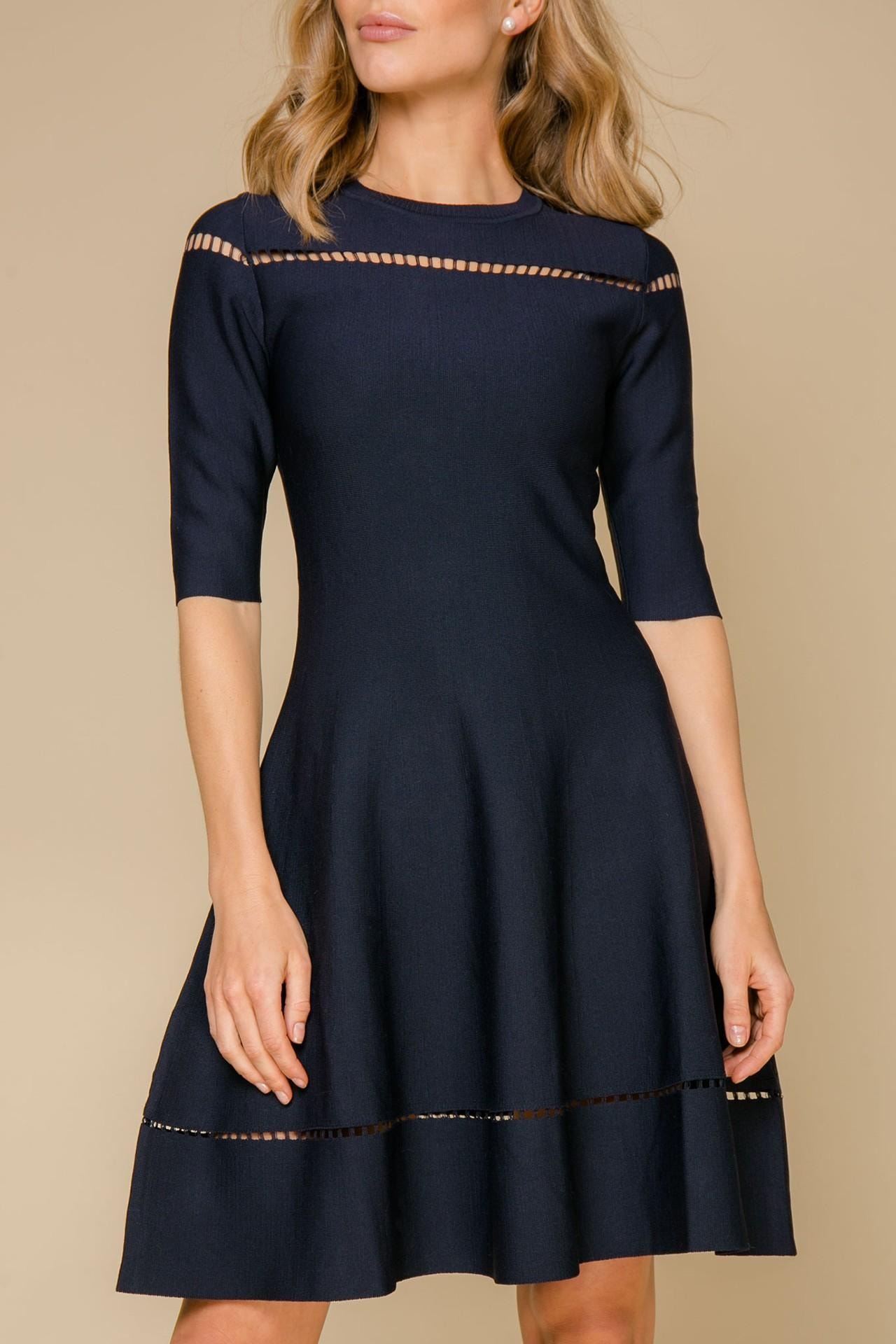 Fitted silhouette dress with a bell skirt, Blue — photo 3