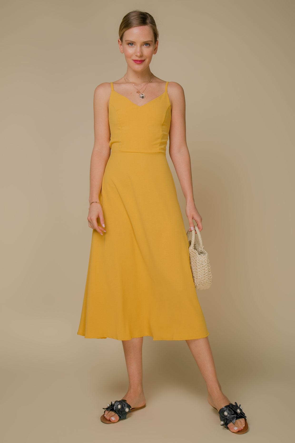 Fitted slip dress with a back cut-out, Yellow — photo 5