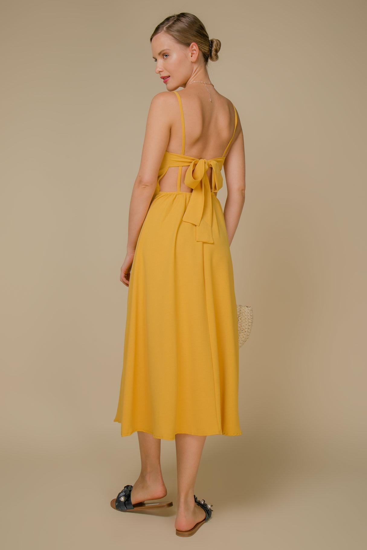 Fitted slip dress with a back cut-out, Yellow — photo 3