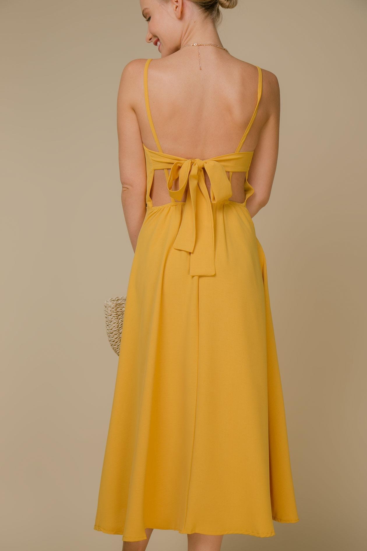 Fitted slip dress with a back cut-out, Yellow