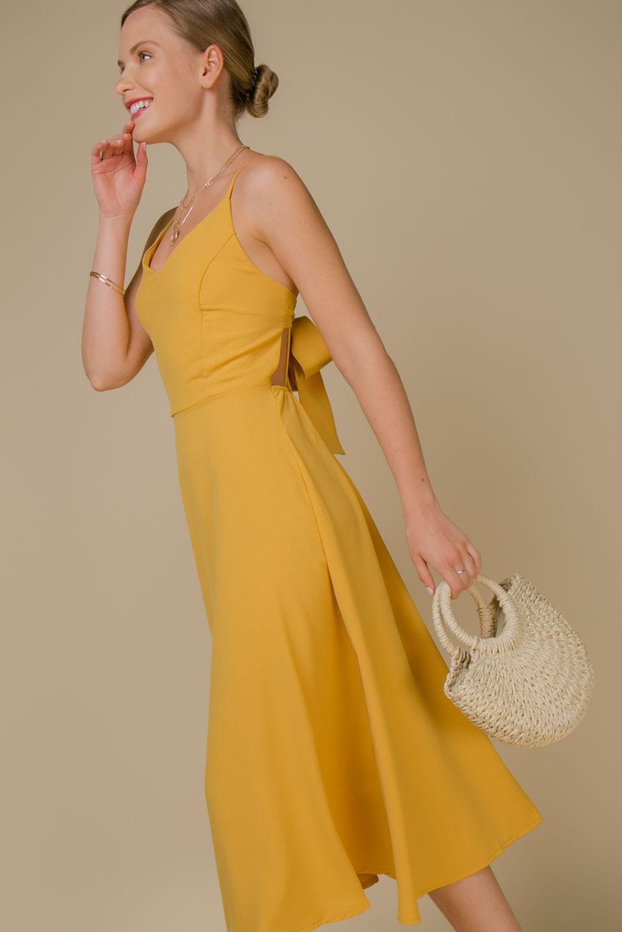 Fitted slip dress with a back cut-out, Yellow — photo 2