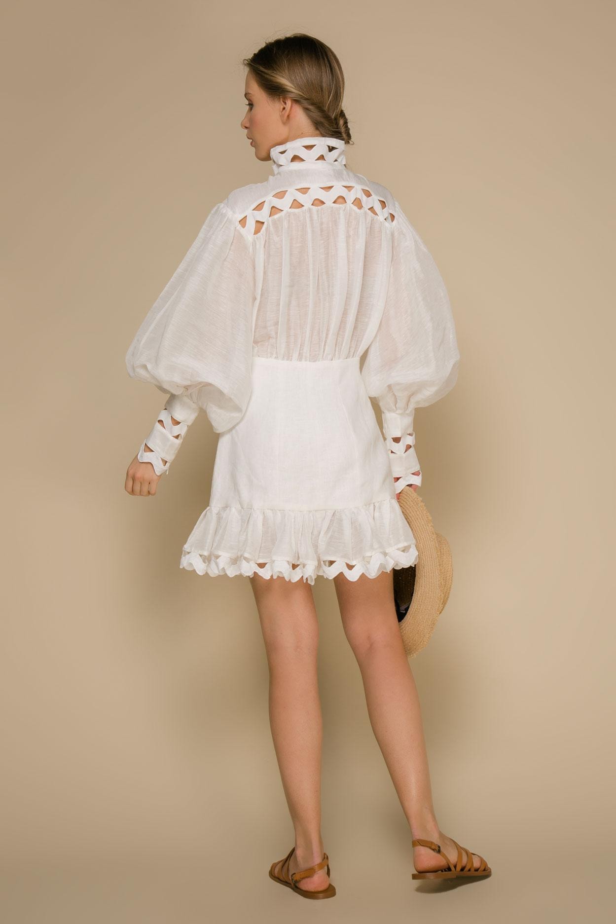 Dress with full sleeves, White — photo 3