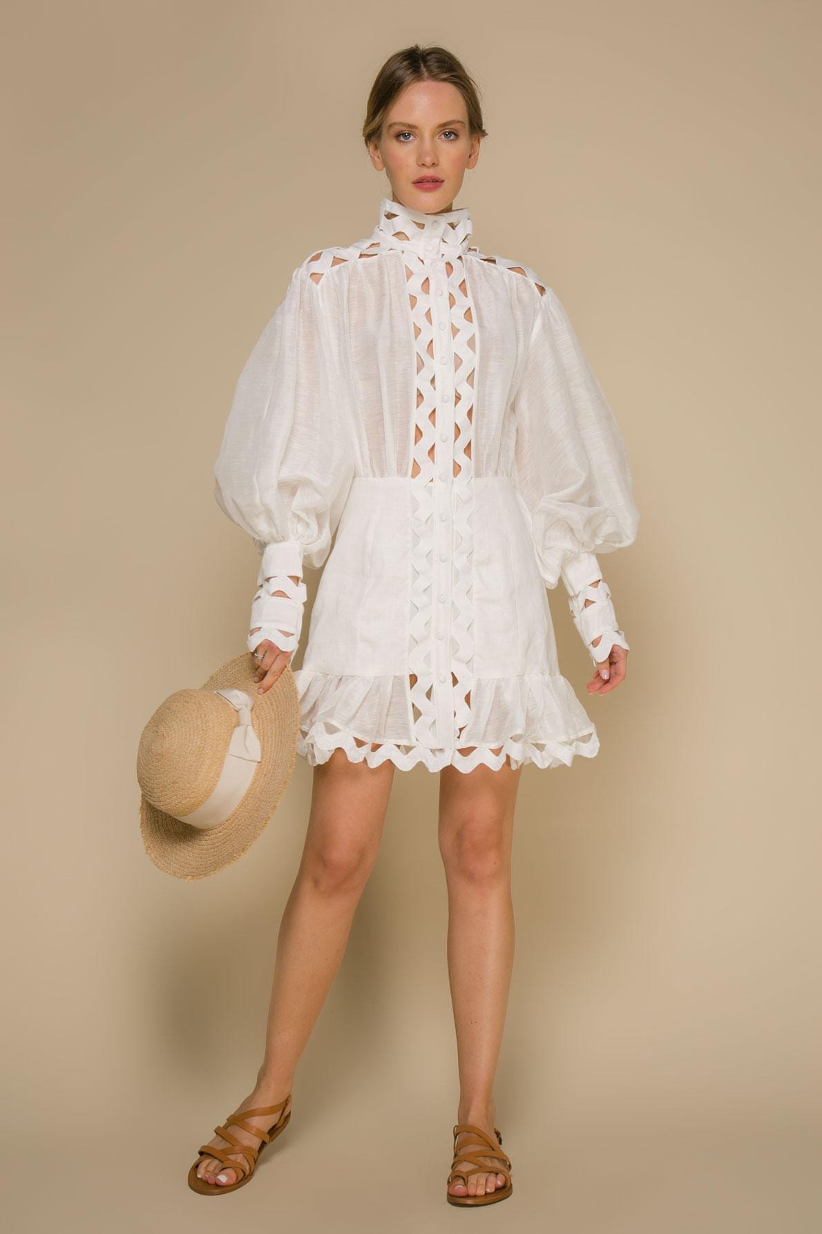 Dress with full sleeves, White