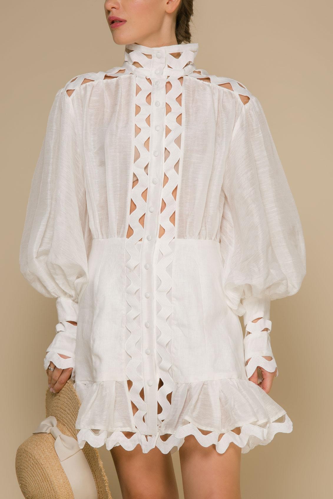 Dress with full sleeves, White — photo 4