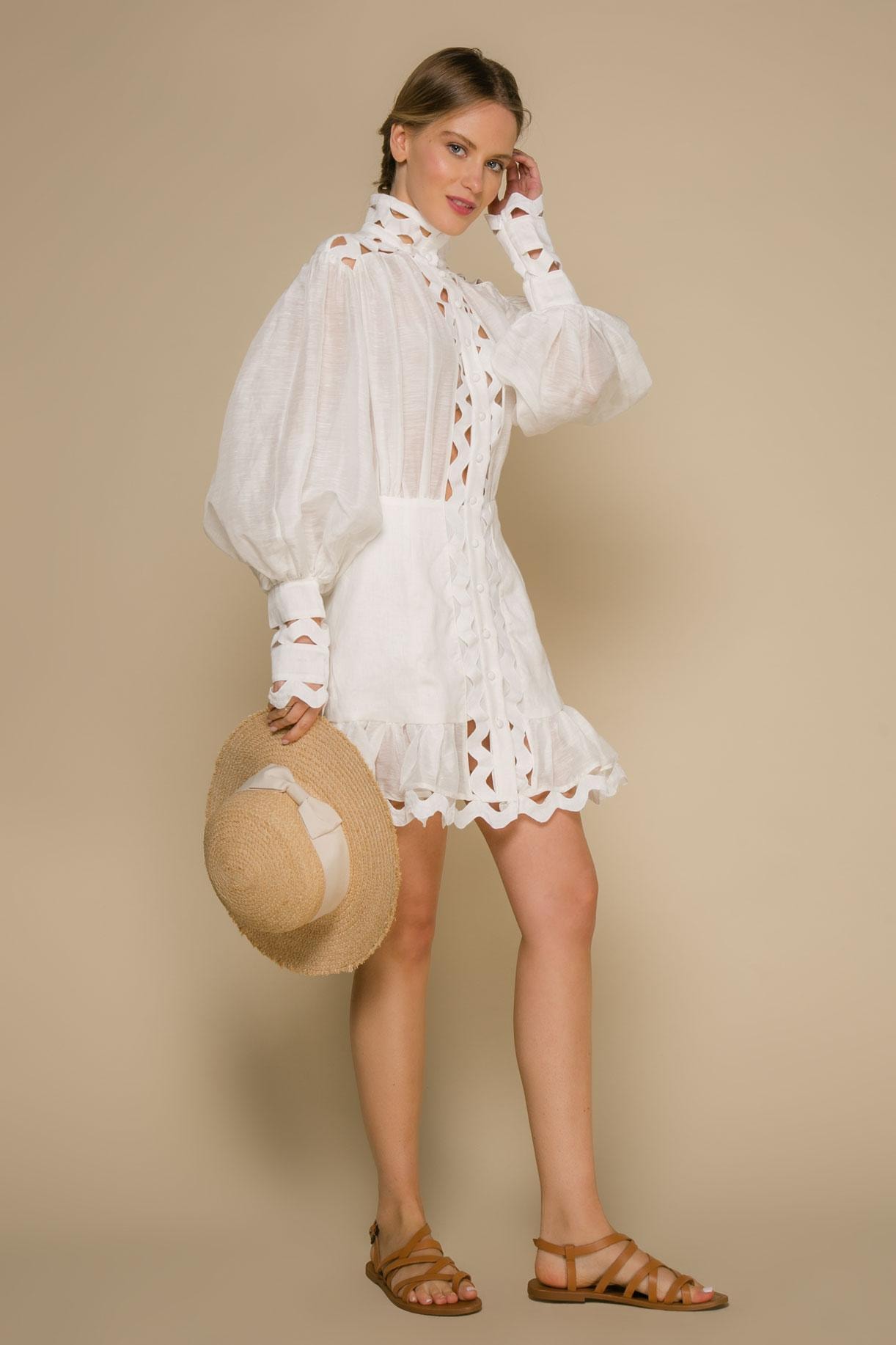 Dress with full sleeves, White — photo 5